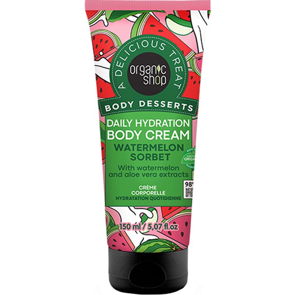 Natura Siberica Organic Shop Body Desserts Watermelon Sorbet Daily Hydration Body Cream Ενυδατική Κρέμα Σώματος με Εκχυλίσματα Καρπουζιού & Αλόης Βέρα με Καλοκαιρινό Άρωμα Sorbet Καρπούζι 150ml