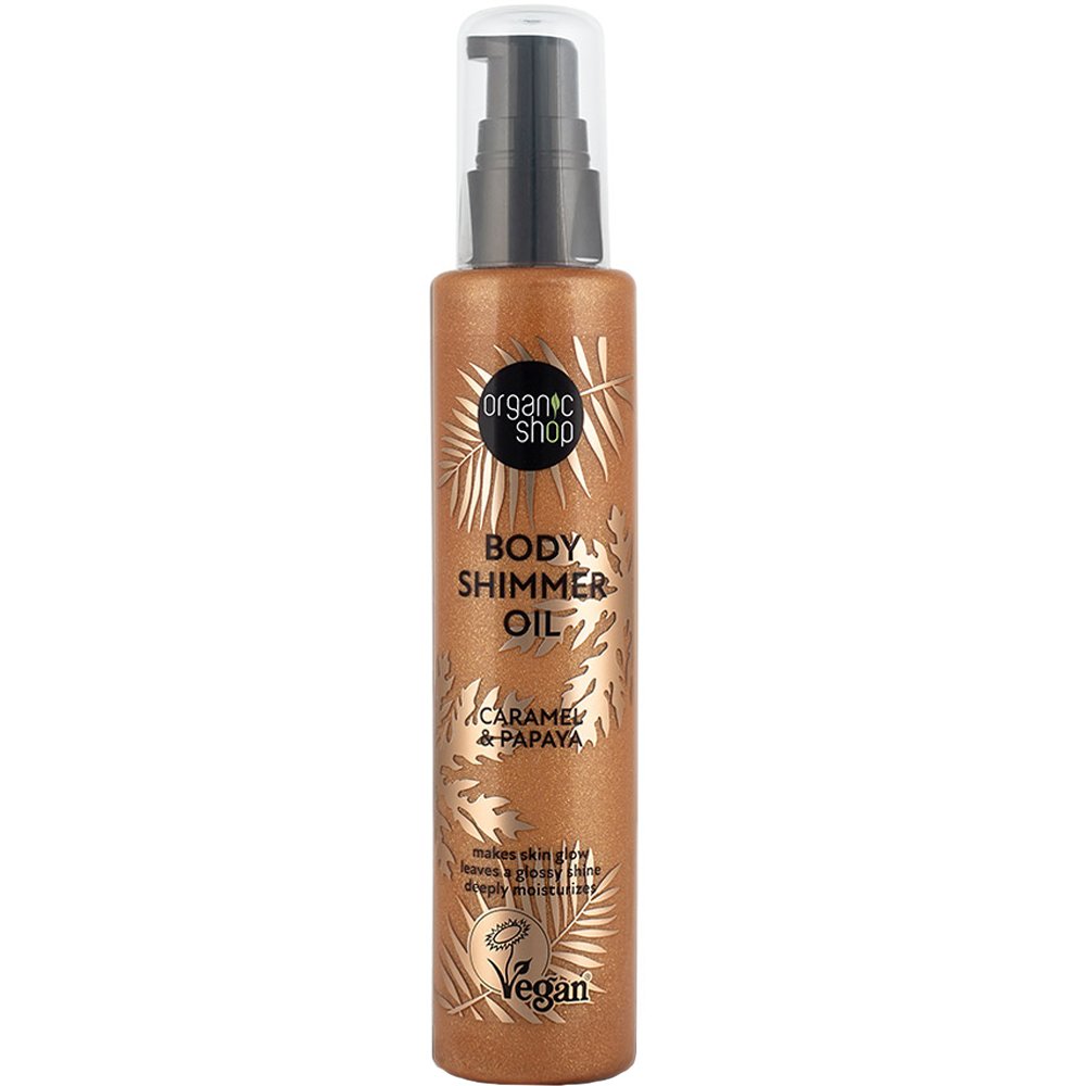 Natura Siberica Organic Shop Body Shimmer Oil Λάδι Σώματος με Καραμέλα & Παπάγια για Χρυσαφένια Λάμψη & Εκθαμβωτικό Αποτέλεσμα 100ml - Caramel & Papaya