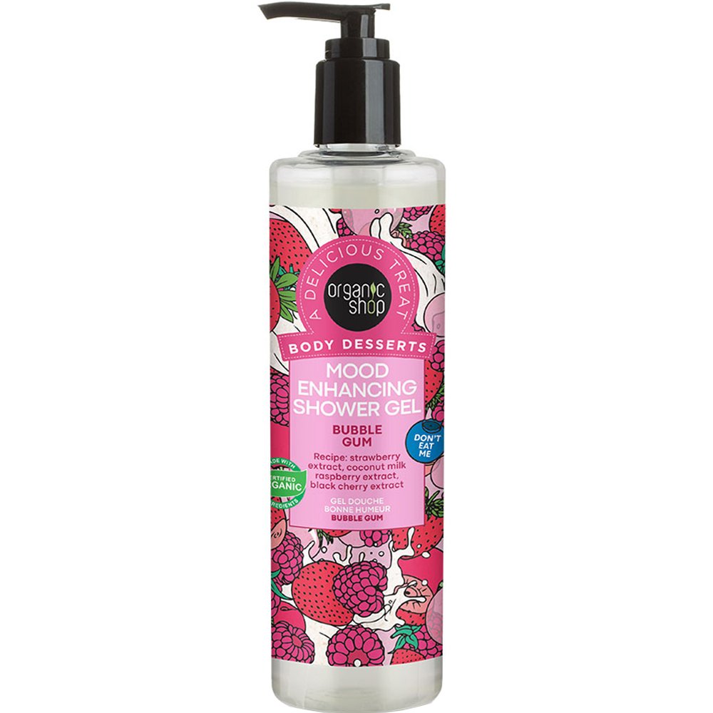 Natura Siberica Organic Shop Body Desserts Bubble Gum Mood Enhancing Shower Gel Αναζωογονητικό Αφρόλουτρο με Εκχύλισμα Φράουλας, Μαύρου Κερασιού, Βατόμουρου & Έλαιο Καρύδας για Δέρμα Μεταξένιο & Σφριγηλό με Αντλία 280ml