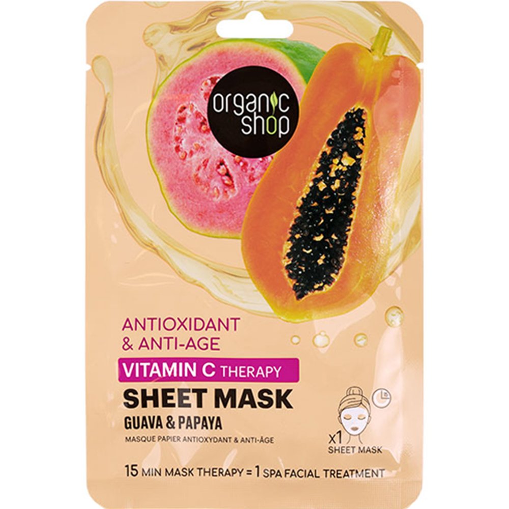 Natura Siberica Organic Shop Vitamin C Therapy Antioxidant & Anti Age Sheet Mask Υφασμάτινη Μάσκα Προσώπου με Βιταμίνη C, Γκουάβα & Παπάγια για Αντιγήρανση με Αντιοξειδωτική Δράση 1 Τεμάχιο