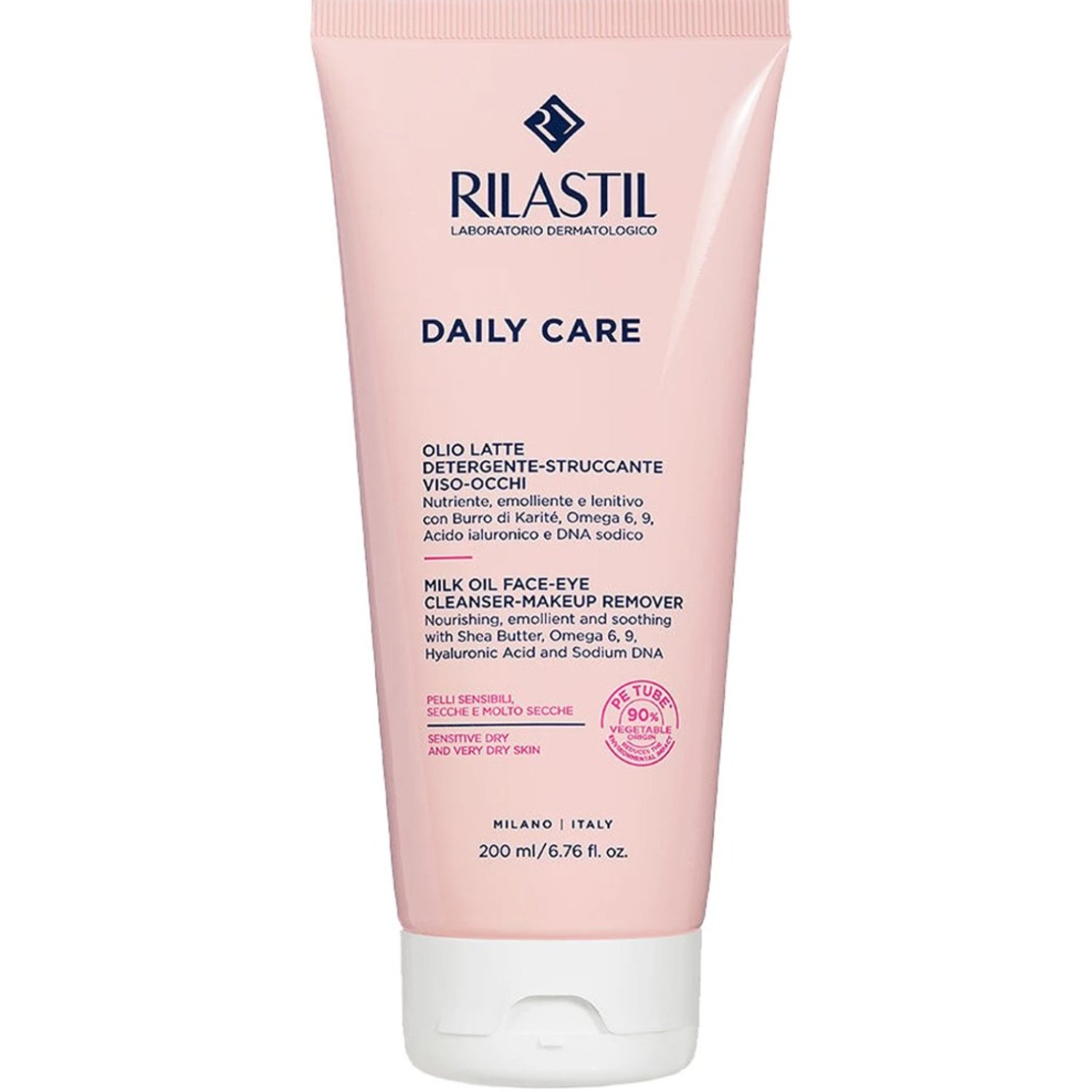 Rilastil Rilastil Daily Care Milk Oil Cleanser & Makeup Remover for Sensitive - Dry - Very Dry Skin Γαλάκτωμα Καθαρισμού & Ντεμακιγιάζ Προσώπου - Ματιών με Θρεπτική, Μαλακτική & Καταπραϋντική Δράση 200ml