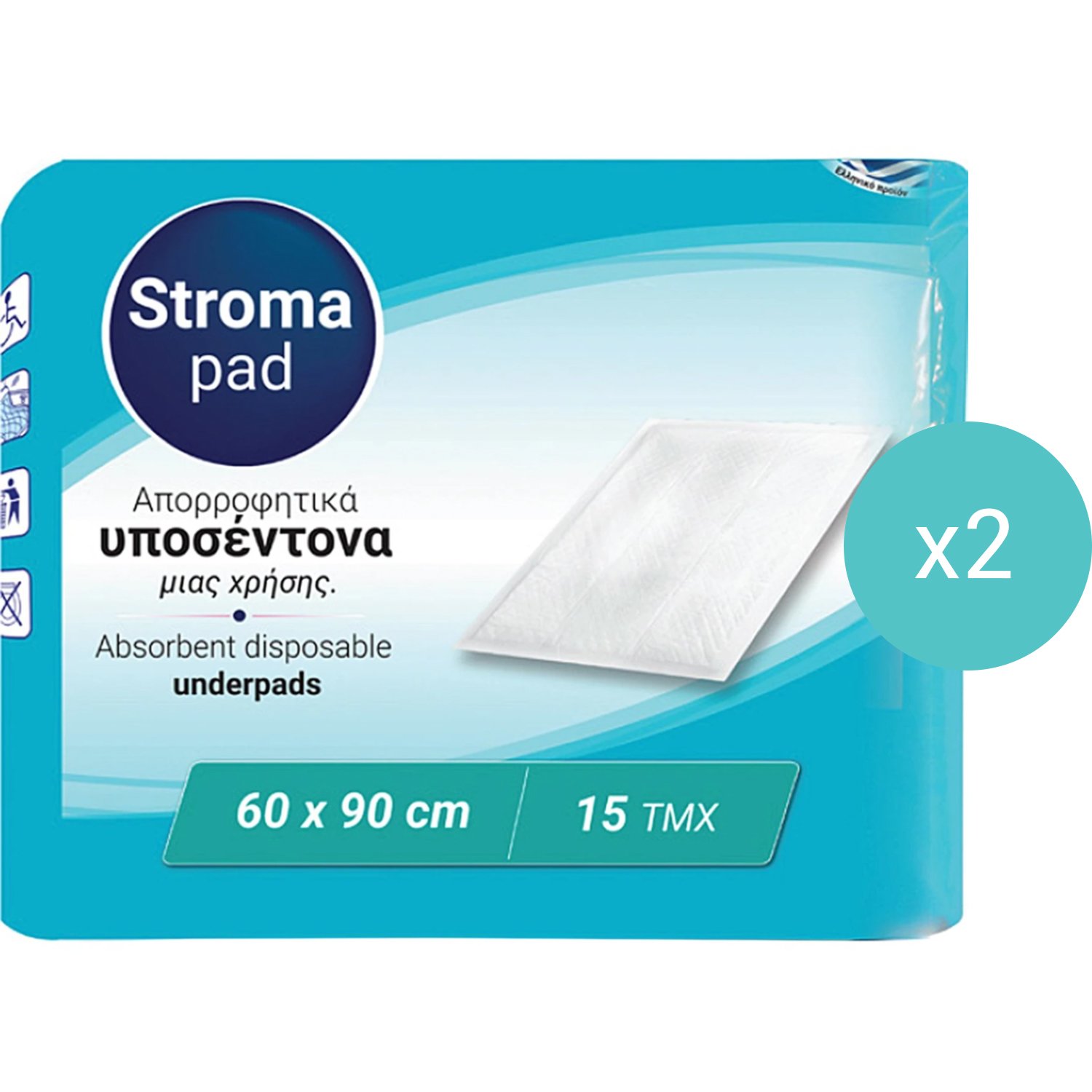 Stroma Σετ Stroma Pad Absorbent Disposable Bed Underpads (60x90cm) Απορροφητικά Υποσέντονα Ακράτειας μιας Χρήσης με Απαλό Κάλυμμα & Προστασία από Διαρροές 30 Τεμάχια (2x15 Τεμάχια)