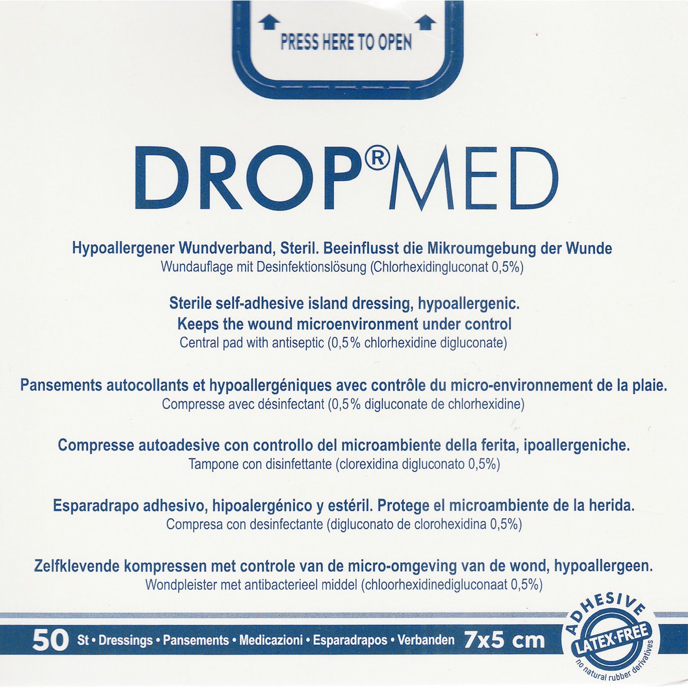 Master Aid Drop Med Sterile Self-adhesive Island Dressing 7cm x 5cm Αποστειρωμένες Αυτοκόλλητες Αντικολλητικές Γάζες σε Λευκό Χρώμα 50 Τεμάχια φωτογραφία