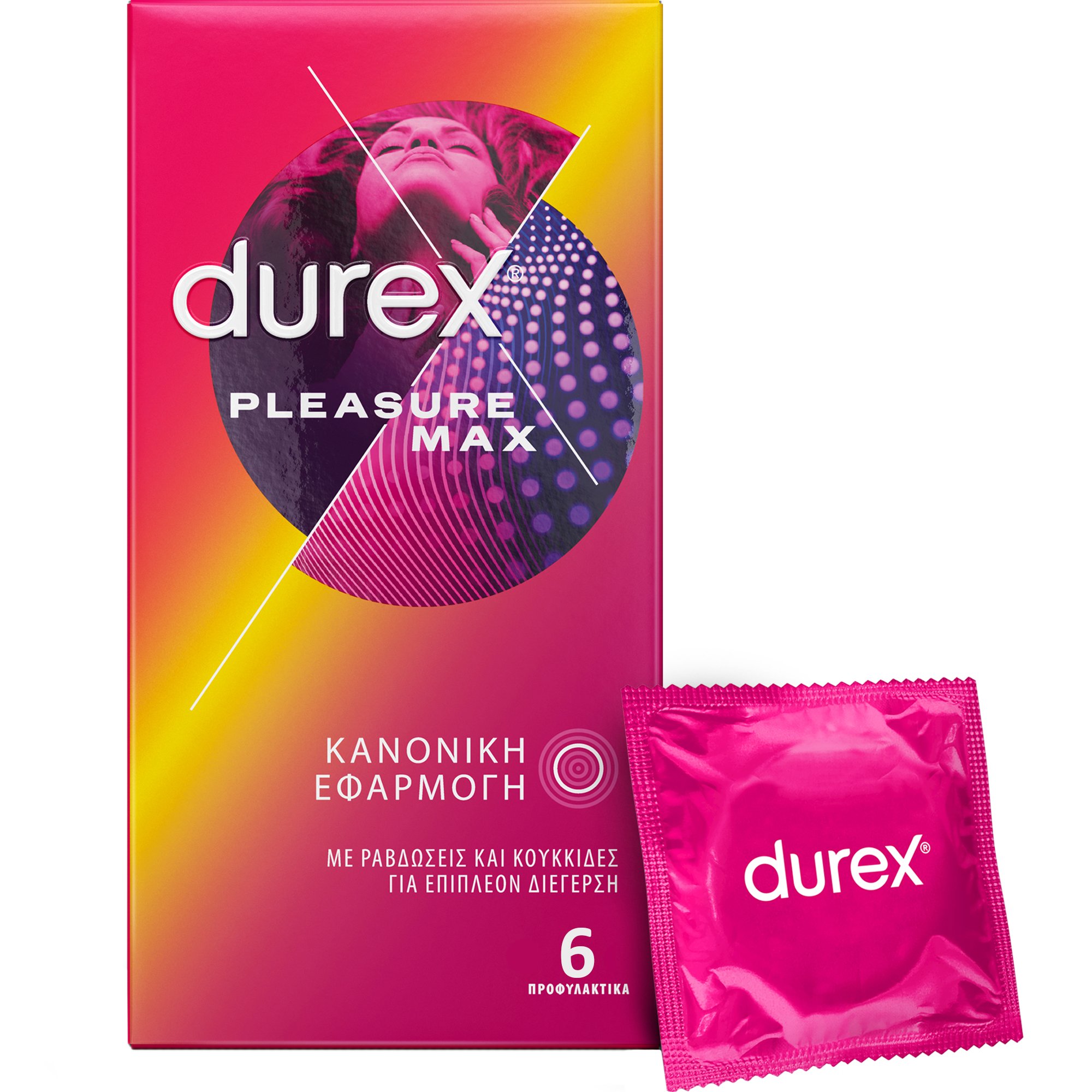 Durex Durex Pleasure Max Regular Fit Προφυλακτικά με Κουκίδες & Ραβδώσεις για Μεγαλύτερη Απόλαυση 6 Τεμάχια