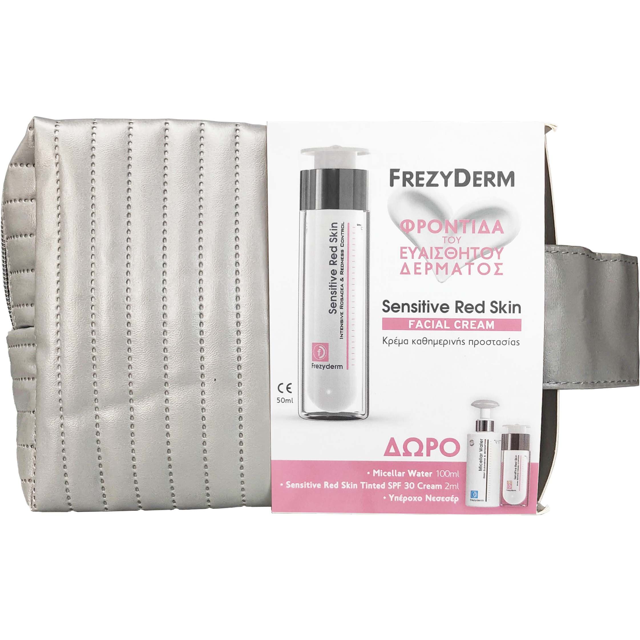 Frezyderm Frezyderm Promo Sensitive Red Skin Facial Cream 50ml & Δώρο Micellar Water Deep Cleansing - Detoxifying 100ml & Sensitive Red Skin Tinted Cream Spf30, 2ml & Νεσεσέρ 1 Τεμάχιο