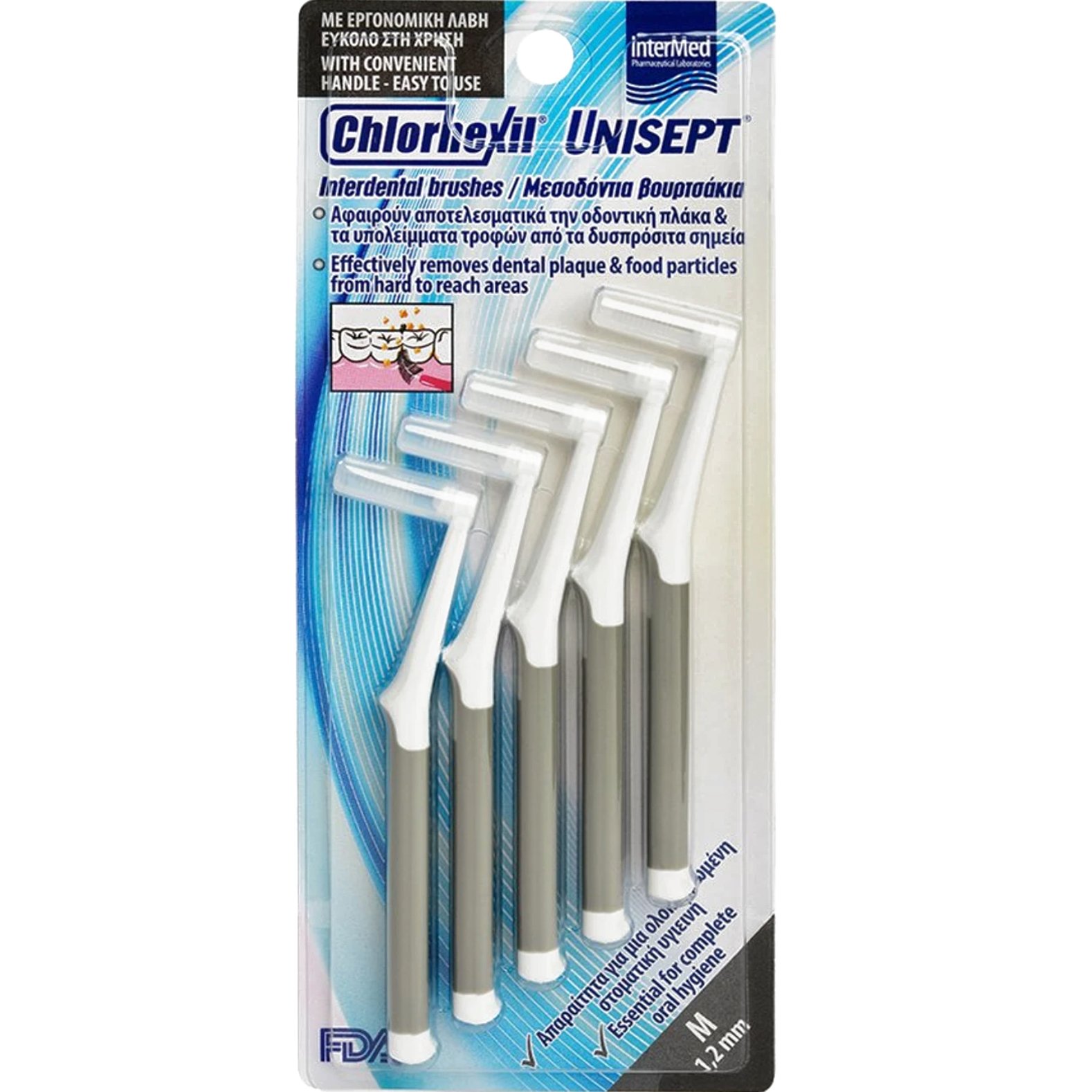 InterMed Intermed Unisept Chlorhexil Interdental Brushes Βουρτσάκια για Αποτελεσματικό Καθαρισμό των Μεσοδόντιων Διαστημάτων & των Ορθοδοντικών Μηχανισμών 5 Τεμάχια - Μ 1.2mm