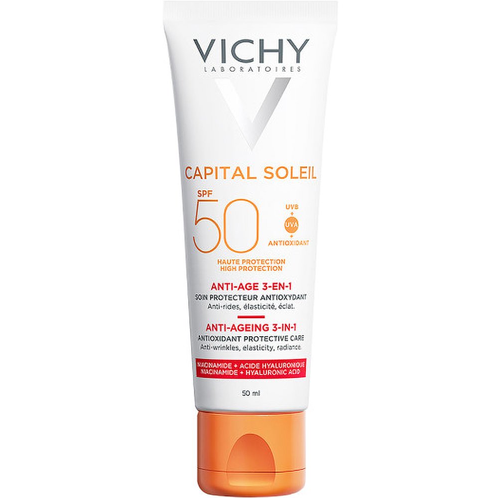 Vichy Capital Soleil Spf50 Anti-Age Antioxidant Protective Care 3 in 1 Κρέμα Προσώπου Υψηλής Αντηλιακής Προστασίας με Τριπλή Δράση Ενάντια των Ρυτίδων για Ελαστικότητα & Λάμψη 50ml φωτογραφία