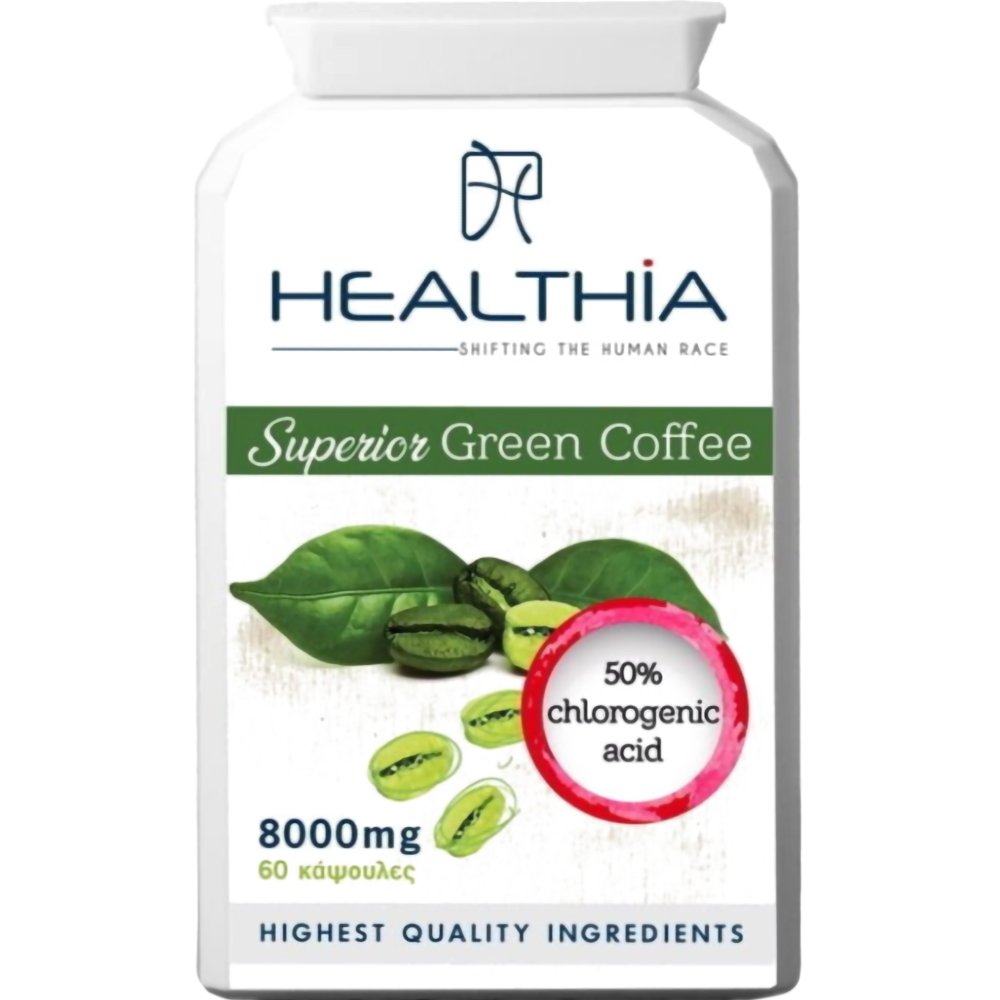 Healthia Superior Green Coffee 8000mg Συμπλήρωμα Διατροφής με Εκχύλισμα Πράσινου Καφέ & Χλωρογενικό Οξύ για Απώλεια Βάρους, Καύση του Λίπους & Βελτίωση του Μεταβολισμού 60caps φωτογραφία