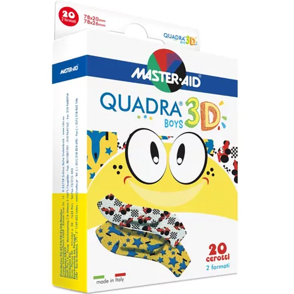 Master Aid Master Aid Quadra 3D Boys 78x20mm & 78x26mm Αυτοκόλλητα Επιθέματα για Παιδιά σε 2 Μεγέθη 20 Τεμάχια