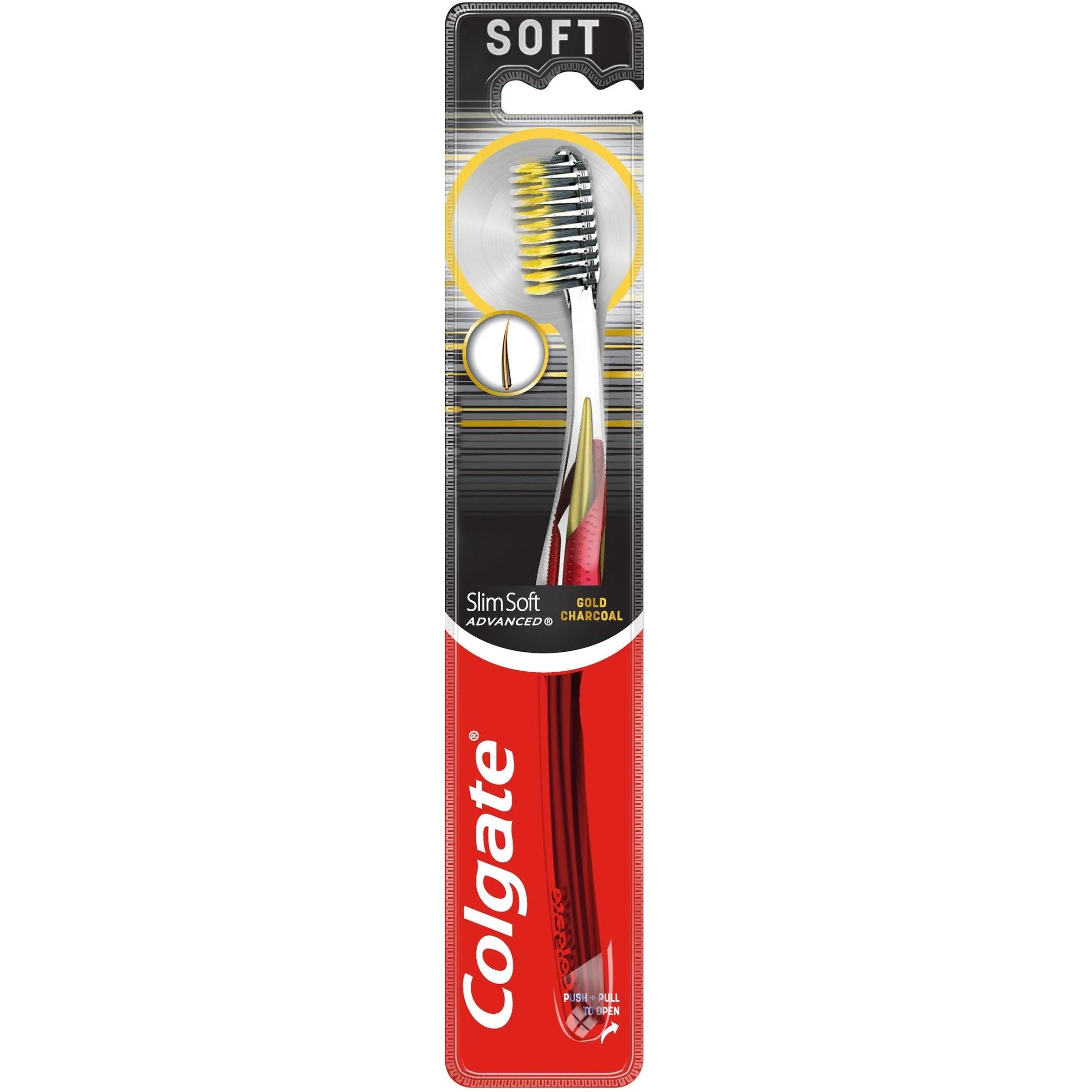 Colgate Slim Soft Advanced Gold Charcoal Toothbrush Οδοντόβουρτσα με Μαλακές Ίνες & Εργονομική Λαβή 1 Τεμάχιο – Κόκκινο