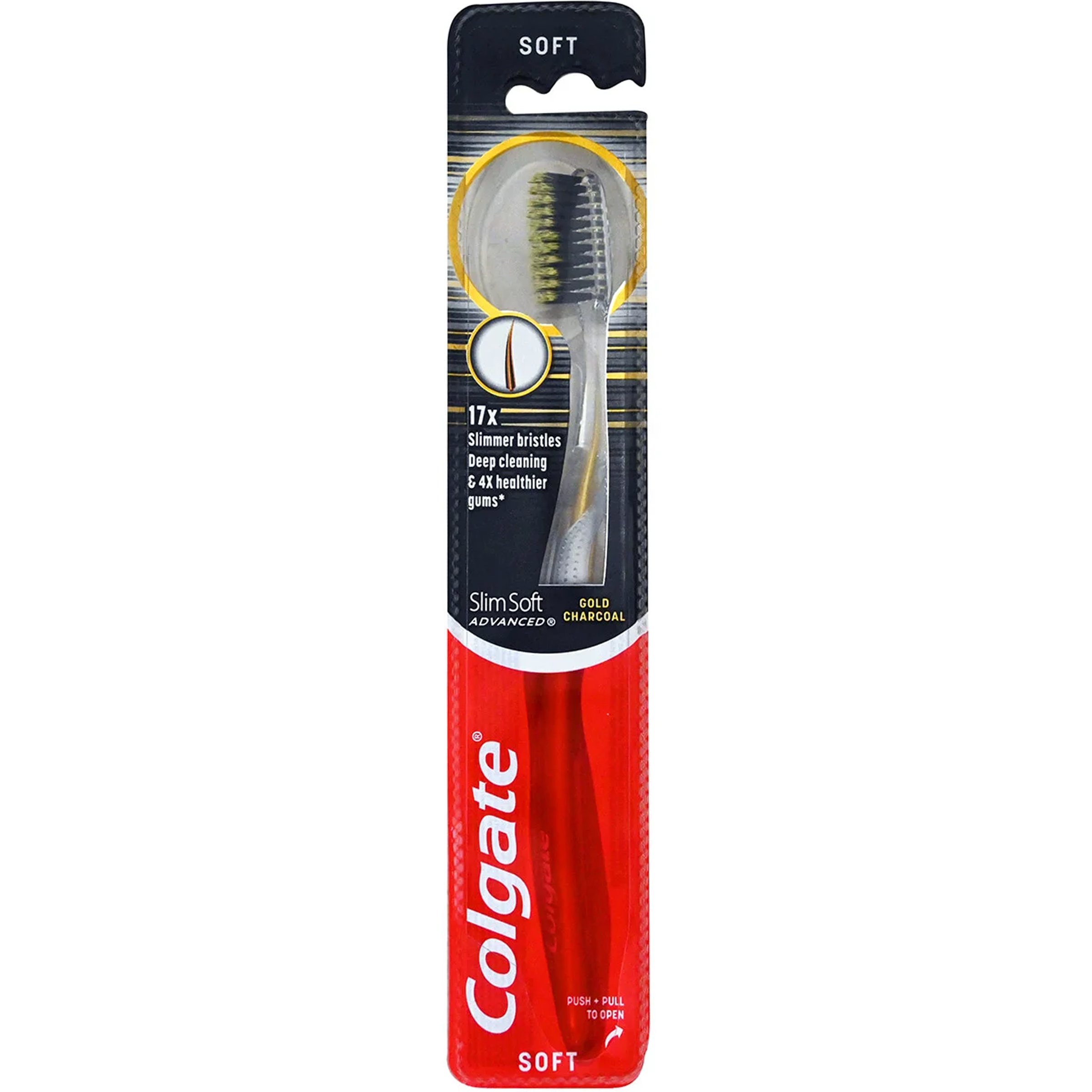 Colgate Slim Soft Advanced Gold Charcoal Toothbrush Οδοντόβουρτσα με Μαλακές Ίνες & Εργονομική Λαβή 1 Τεμάχιο – Γκρι