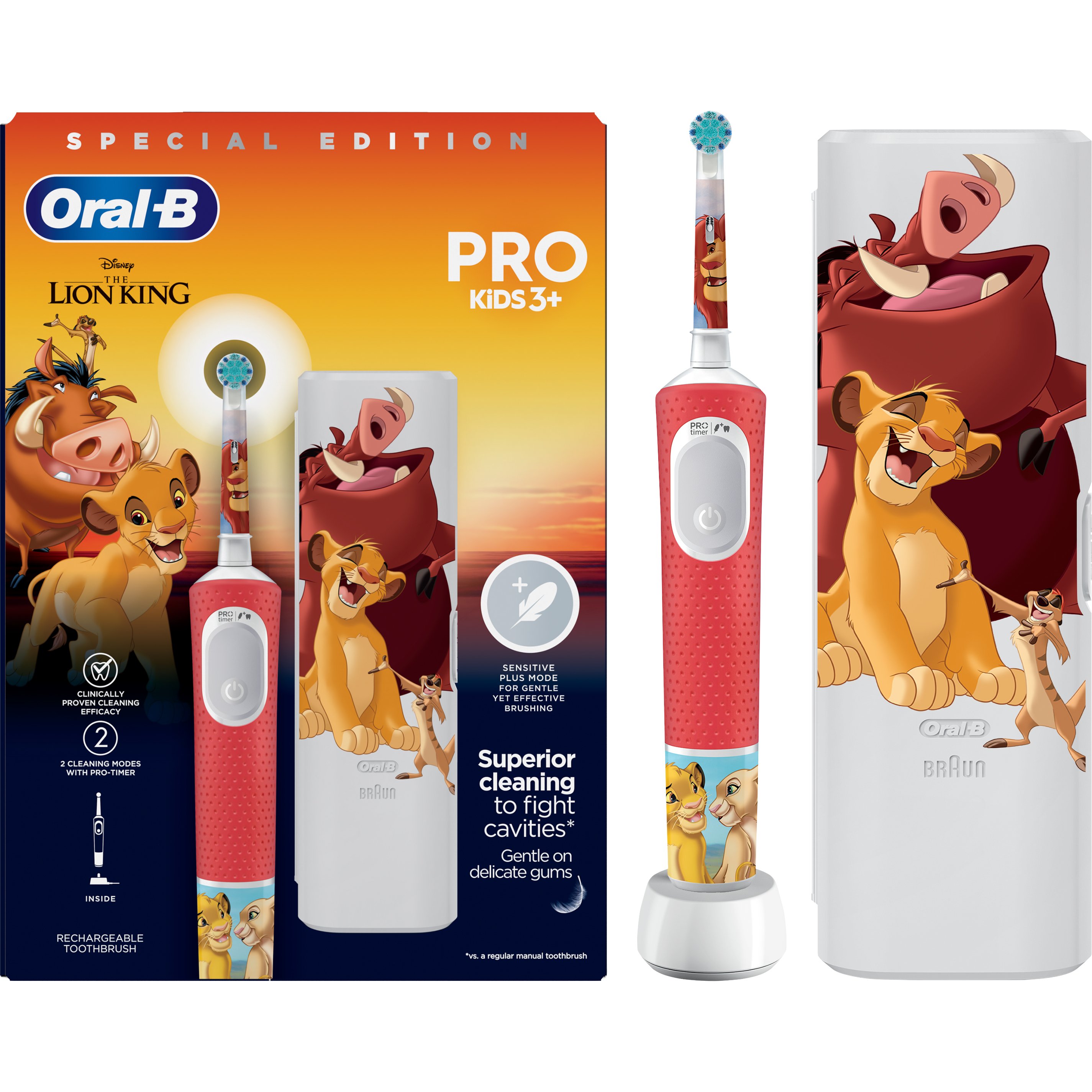 Oral-B Oral-B Promo The Lion King Vitality Pro Kids Electric Toothbrush 3+ Years Άσπρο - Κόκκινο 1 Τεμάχιο & Θήκη Μεταφοράς 1 Τεμάχιο