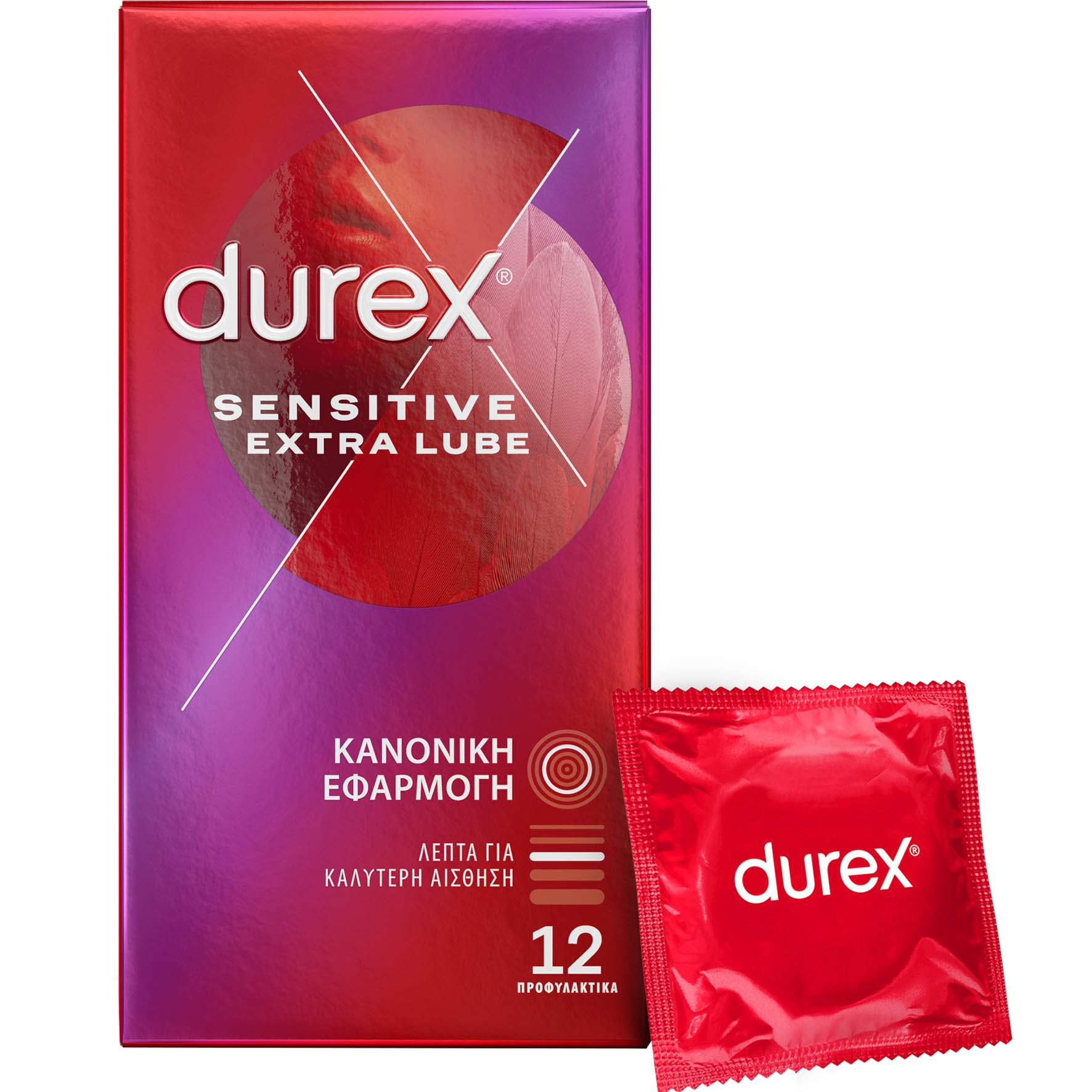 Durex Durex Sensitive Extra Lube Condoms Λεπτά Προφυλακτικά με Επιπλέον Λιπαντικό για Καλύτερη Αίσθηση 12 Τεμάχια