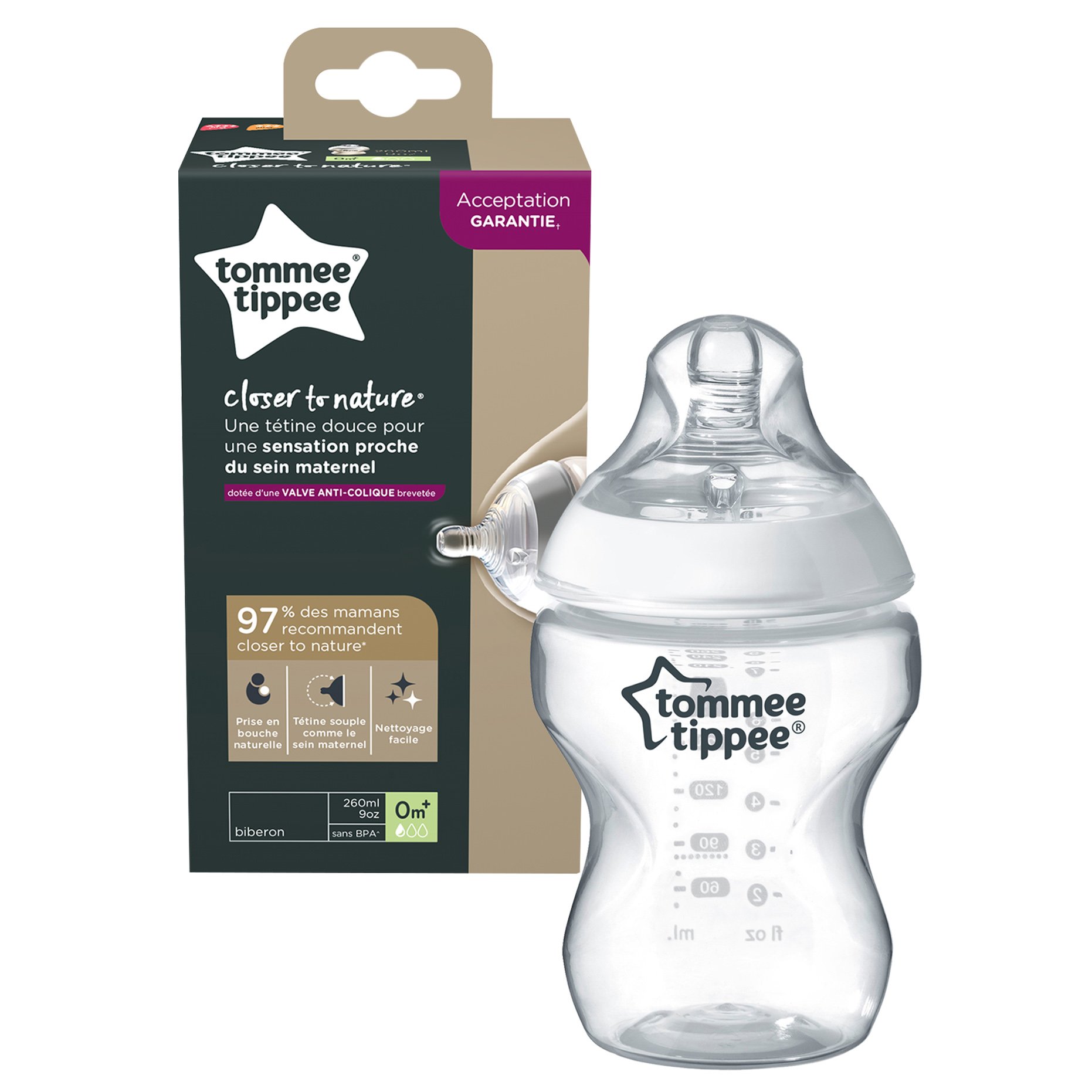 Tommee Tippee Tommee Tippee Closer to Nature Baby Bottle 0m+ Κωδ 42250089 Μπιμπερό Πολυπροπυλενίου Αργής Ροής με Θηλή Σιλικόνης Κατά των Κολικών 260ml