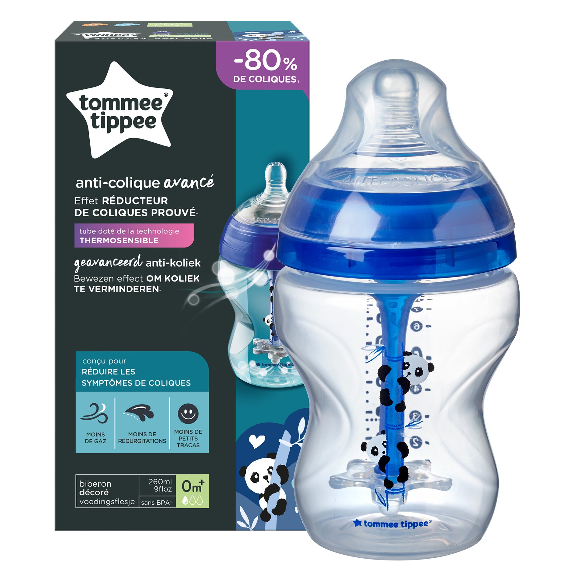 Tommee Tippee Tommee Tippee Advanced Anti-Colic Baby Bottle 0m+ Κωδ 42257585 Μπιμπερό Πολυπροπυλενίου Αργής Ροής με Θηλή Σιλικόνης Κατά των Κολικών, Μπλε με Σχέδιο 260ml