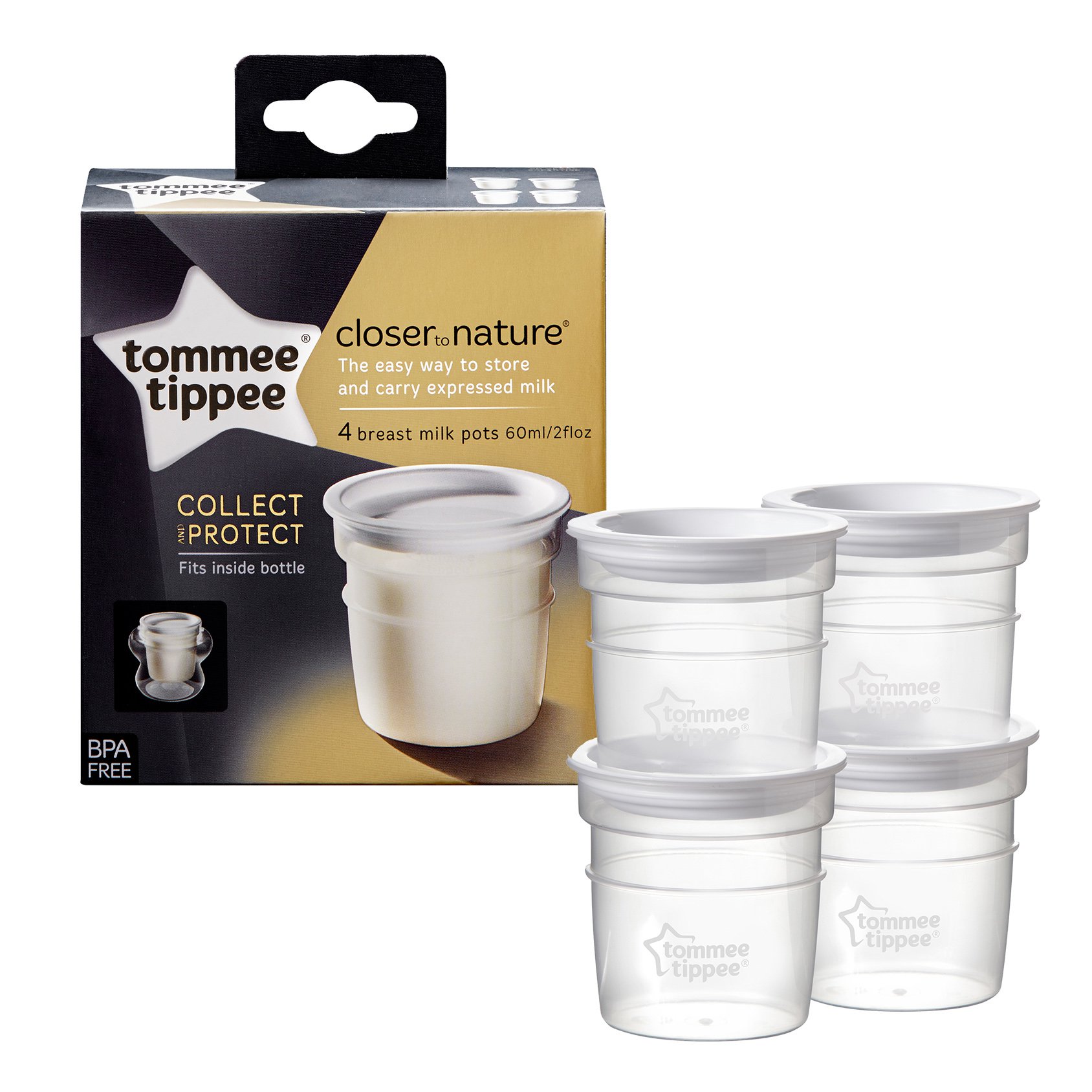 Tommee Tippee Tommee Tippee Closer to Nature Breast Milk Storage Pots Κωδ 42301041 Δοχεία Αποθήκευσης Μητρικού Γάλακτος 4x60ml