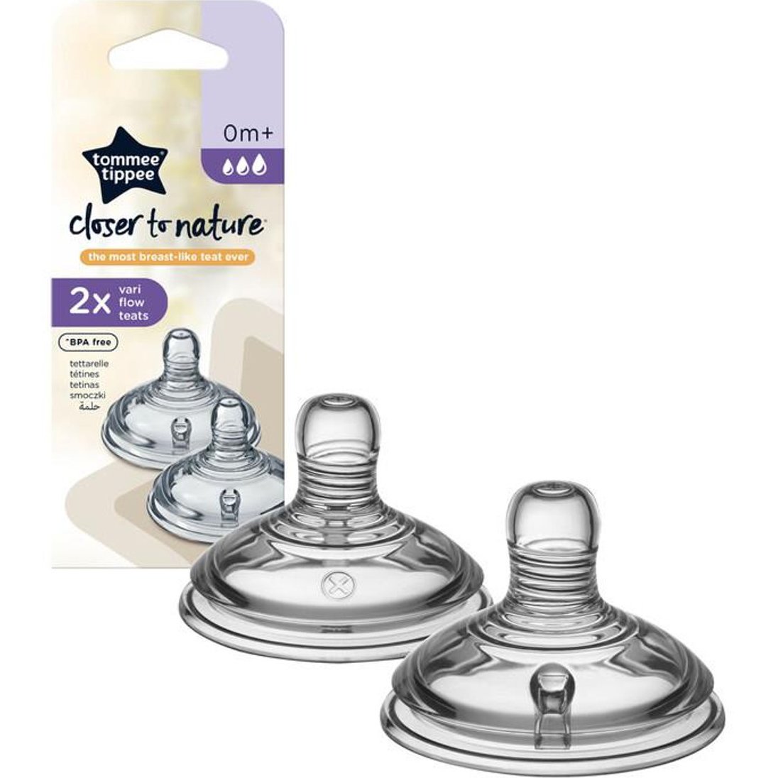 Tommee Tippee Tommee Tippee Closer to Nature Vari Flow Teats 0m+ Θηλή Σιλικόνης Μεταβλητής Ροής με Οπή σε Σχήμα Χ 2 Τεμάχια, Κωδ 424587