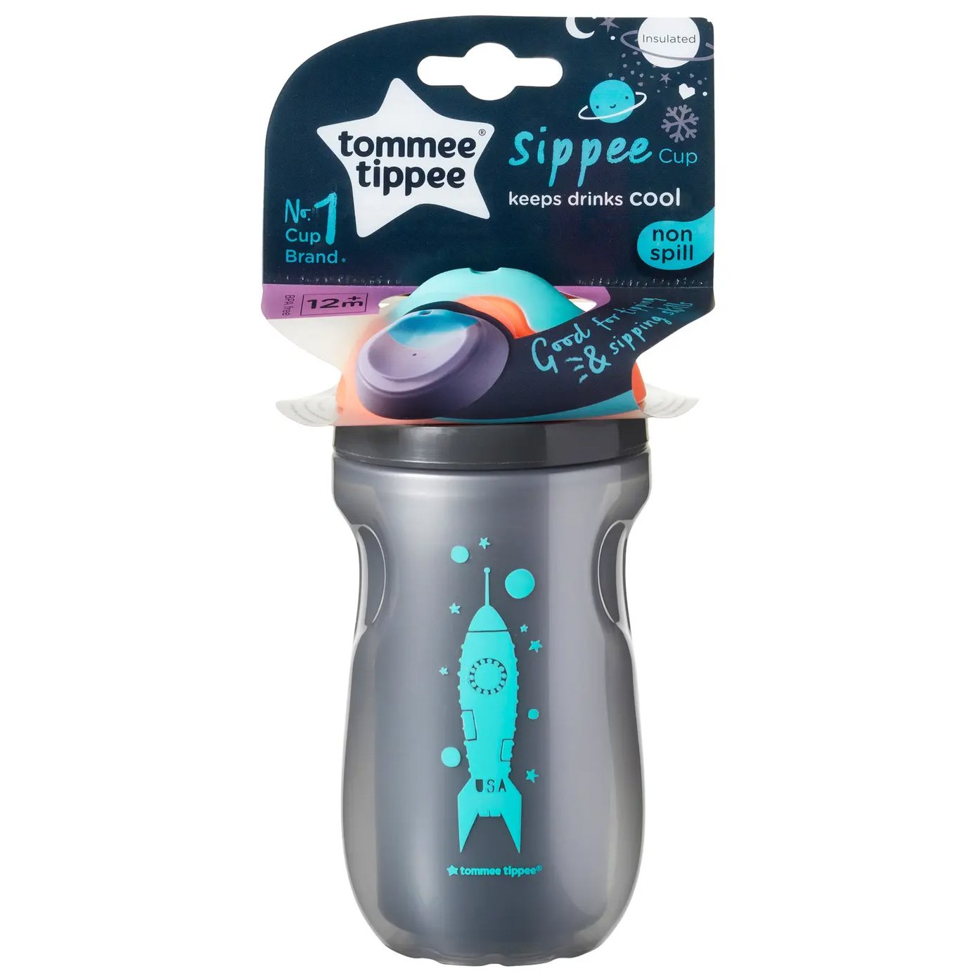 Tommee Tippee Tommee Tippee Sippee Cup 12m+ Κωδ 447159 Εκπαιδευτικό Ισοθερμικό Παγούρι με Σκληρό Στόμιο Γκρι 260ml