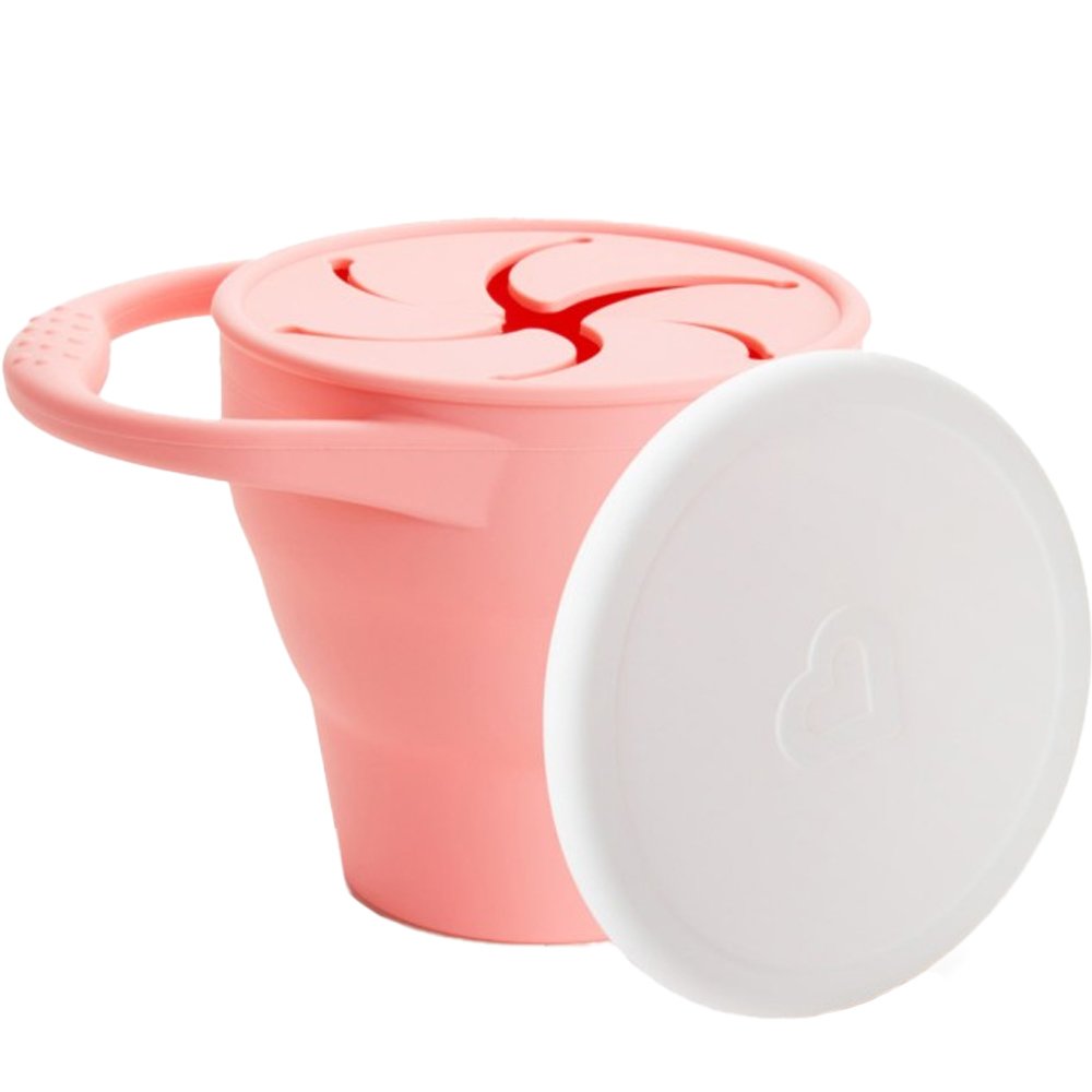 Munchkin Munchkin C'est Silicone Snack Catcher With Lid 6m+ Παιδικό Πτυσσόμενο Δοχείο Σιλικόνης για Φαγητό με Λαβή 1 Τεμάχιο, Κωδ 90181 - Coral