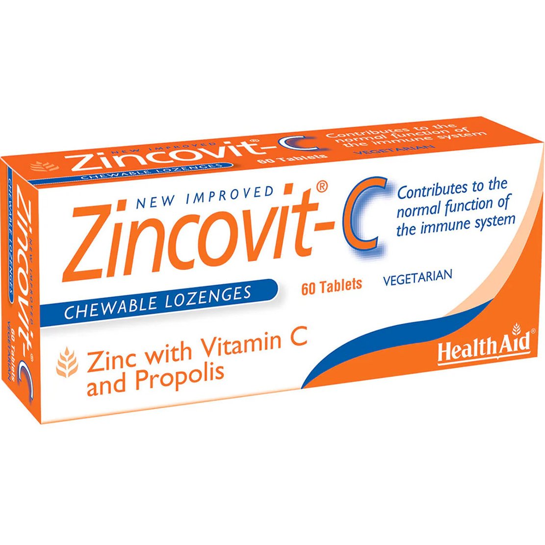 Health Aid Health Aid Zincovit-C Συμπλήρωμα Διατροφής Βιταμίνης C, Ψευδάργυρου & Εκχυλίσματος Πρόπολης για Ενίσχυση του Ανοσοποιητικού & Αντιμετώπιση Ιώσεων & Κρυολογήματος με Γεύση Πορτοκάλι 60 Lozenges