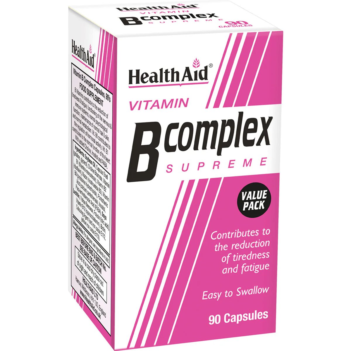 Health Aid Health Aid B Complex Supreme Συμπλήρωμα Διατροφής Συμπλέγματος Βιταμινών Β για την Καλή Υγεία του Νευρικού Συστήματος, Κατά της Κόπωσης για Αυξημένα Επίπεδα Ενέργειας 90caps