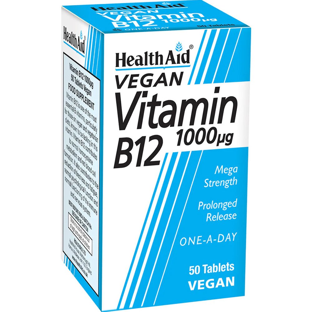 Health Aid Health Aid Vitamin B12 1000μg Συμπλήρωμα Διατροφής Βιταμίνης Β12 Βραδείας Αποδέσμευσης για τη Φυσιολογική Λειτουργία του Νευρικού Συστήματος & Σωστή Αιμοποίηση 50tabs