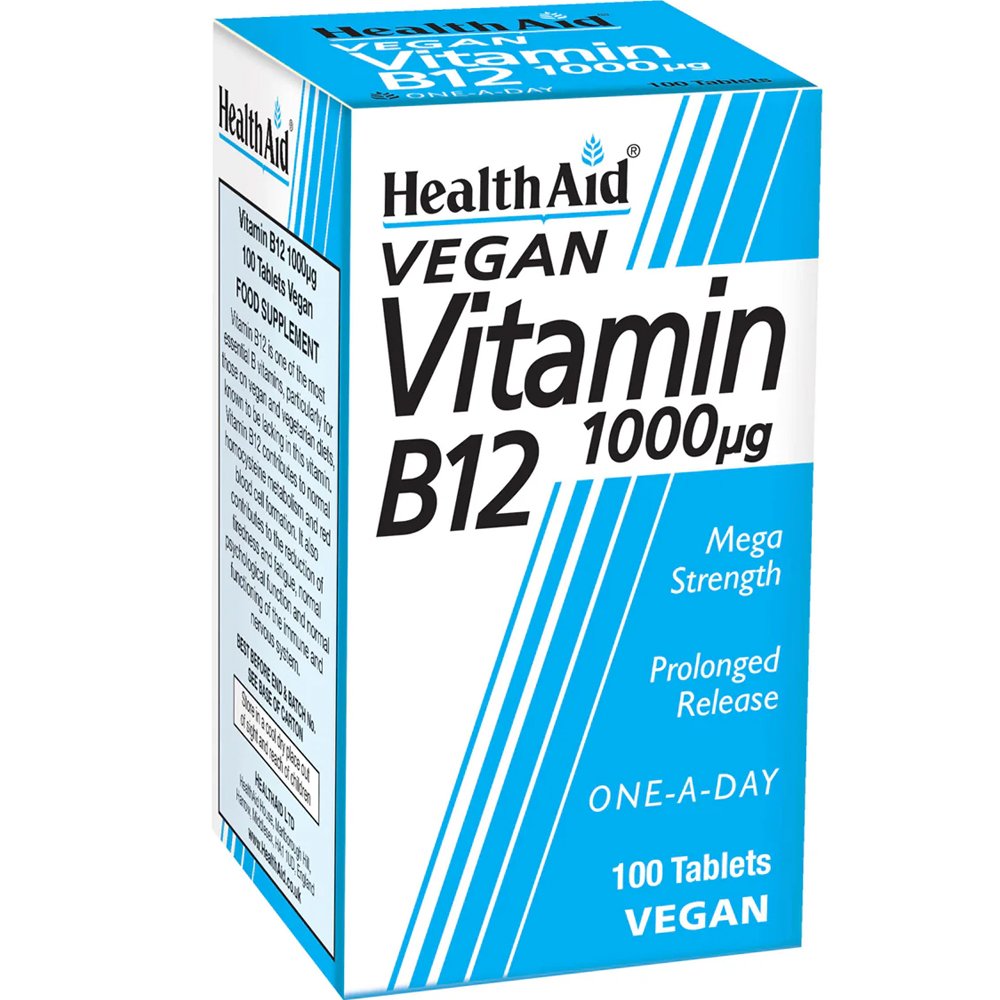 Health Aid Vitamin B12 1000μg Συμπλήρωμα Διατροφής Βιταμίνης Β12 Βραδείας Αποδέσμευσης για τη Φυσιολογική Λειτουργία του Νευρικού Συστήματος & Σωστή Αιμοποίηση 100tabs φωτογραφία