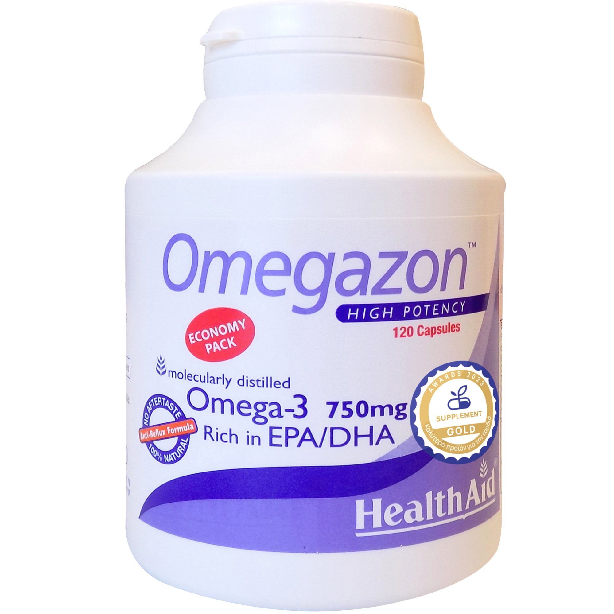 Health Aid Health Aid Omegazon Omega-3 750mg Συμπλήρωμα Διατροφής Συμπυκνωμένου Ιχθυελαίου Πλούσιο σε Ωμέγα 3 & Βιταμίνη Ε για την Καλή Λειτουργία του Καρδιαγγειακού Συστήματος, Ομαλή Αρτηριακή Πίεση & Καλή Όραση Χωρίς Επίγευση Ψαριού 120caps