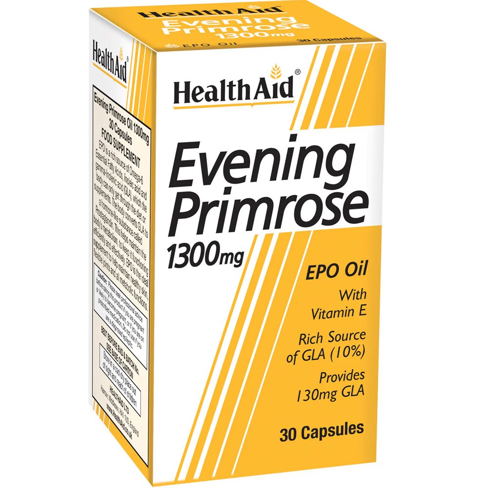 Health Aid Evening Primrose 1300mg Συμπλήρωμα Διατροφής με Έλαιο Νυχτολούλουδου για την Αντιμετώπιση των Προεμμηνορυσιακών Συμπτωμάτων με Ισχυρές Αντιοξειδωτικές Ιδιότητες 30caps