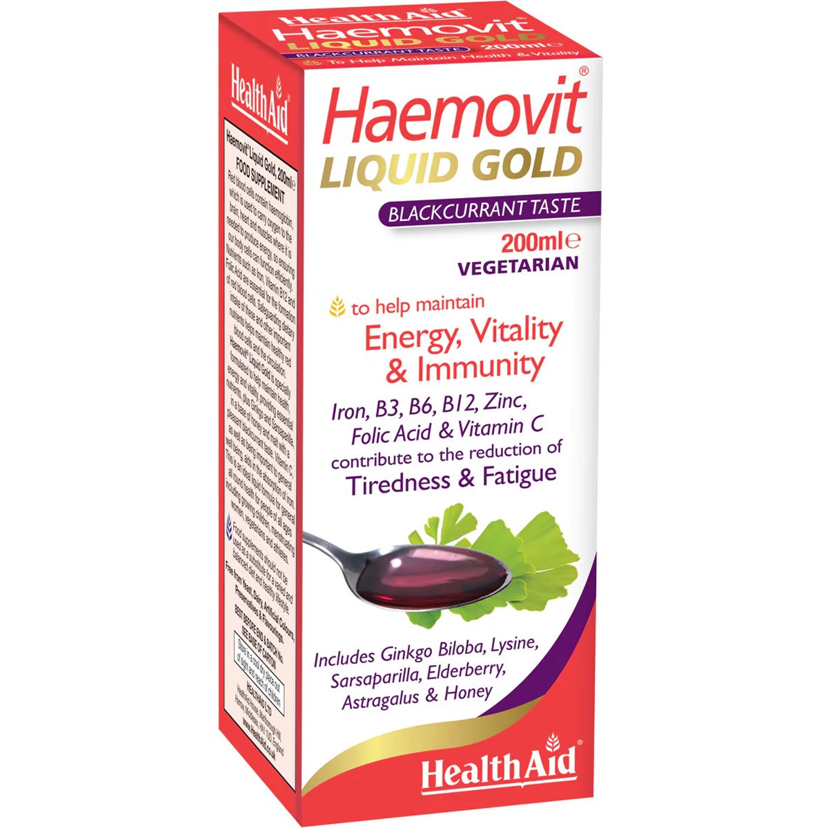 Health Aid Health Aid Haemovit Liquid Gold Συμπλήρωμα Διατροφής Εκχυλίσματος Βοτάνων, Βιταμινών & Μετάλλων Κατά της Κούρασης & Κόπωσης για Ενίσχυση της Διαδικασίας της Αιμοποίησης σε Πόσιμο Υγρό με Γεύση Μαύρης Σταφίδας 200ml