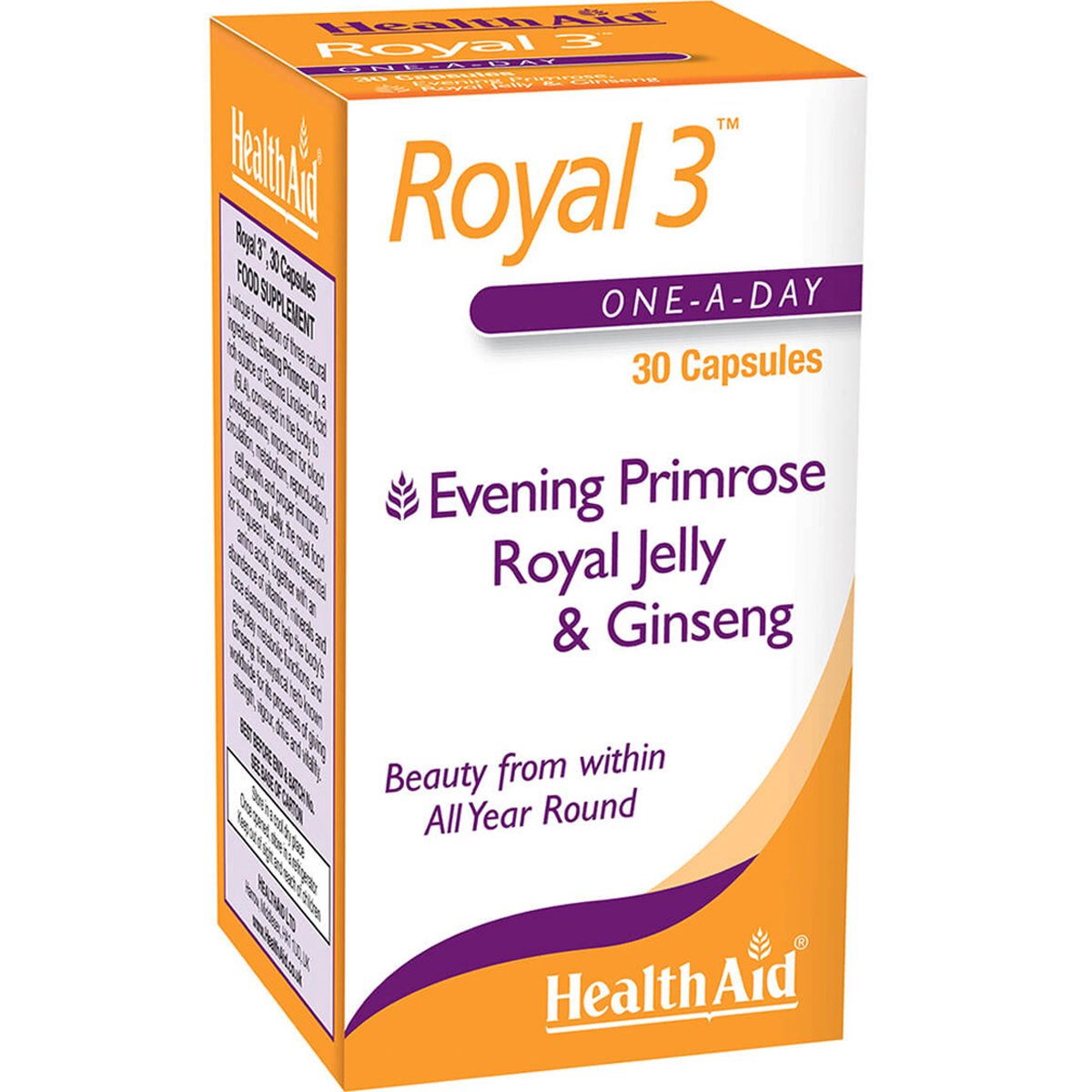 Health Aid Health Aid Royal 3 Συμπλήρωμα Διατροφής με Βασιλικό Πολτό & Εκχυλίσματα Βοτάνων για Τόνωση & Πνευματική Ευεξία 30caps