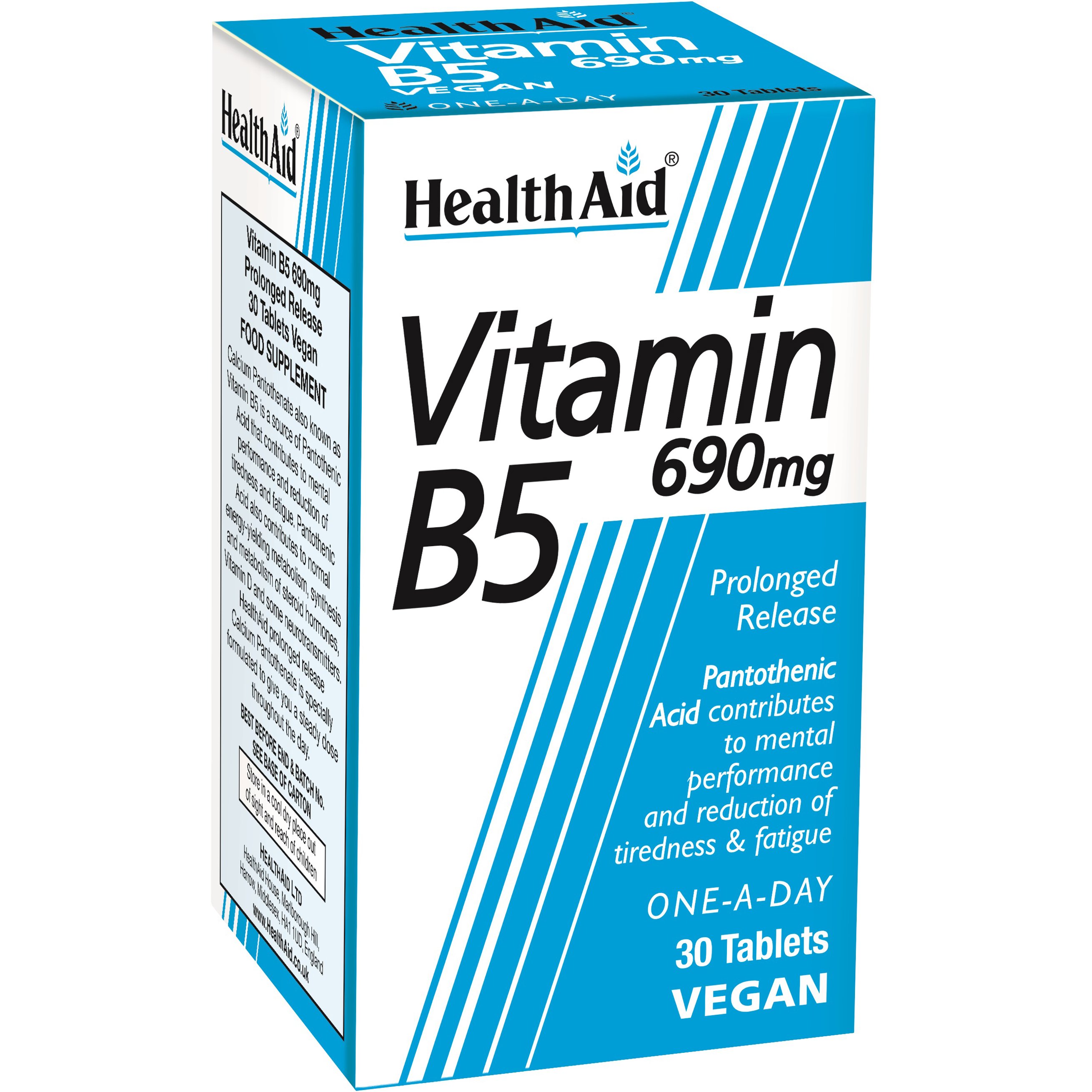 Health Aid Health Aid Vitamin B5 690mg 30tabs Συμπλήρωμα Διατροφής Παντοθενικού Οξέος Βραδείας Αποδέσμευσης για Μείωση Κούρασης & Νοητική Διαύγεια 30tabs