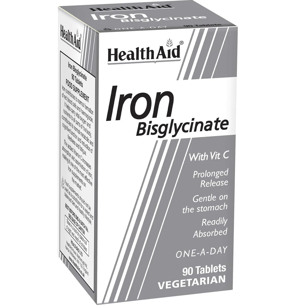 Health Aid Health Aid Iron Bisglycinate Συμπλήρωμα Διατροφής Σιδήρου Δισγλυκινικής Μορφής & Βιταμίνης C Παρατεταμένης Αποδέσμευσης Μέγιστης Απορρόφησης Κατά της Χρόνιας Κόπωσης για την Καλή Λειτουργία του Αιμοποιητικού 90tabs