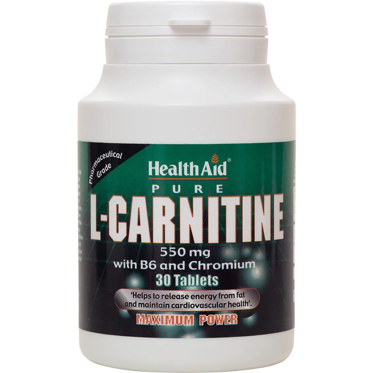 Health Aid Health Aid L-Carnitine 550mg with Vitamin B6 & Chromium Συμπλήρωμα Διατροφής Αμινοξέος Καρνιτίνης, Βιταμίνης Β6 & Χρωμίου για την Υποστήριξη του Μεταβολισμού & την Ενίσχυση της Παραγωγής Ενέργειας μέσω των Λιπαρών Οξέων σε Κυτταρικό Επίπεδο 30tabs