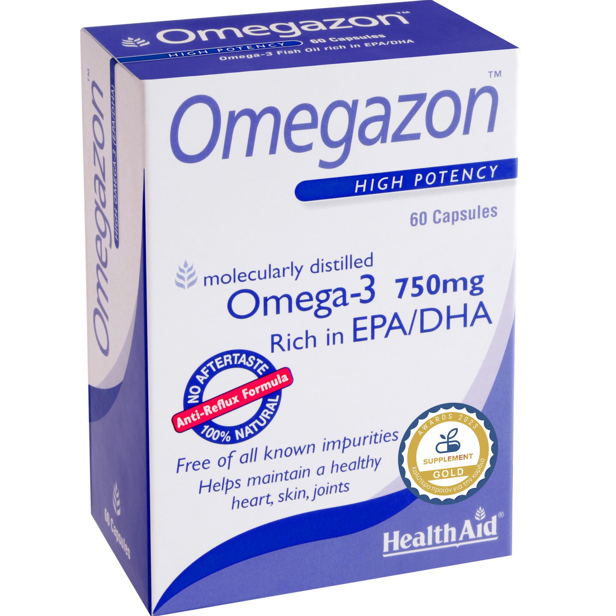 Health Aid Health Aid Omegazon Omega-3 750mg Συμπλήρωμα Διατροφής Συμπυκνωμένου Ιχθυελαίου Πλούσιο σε Ωμέγα 3 & Βιταμίνη Ε για την Καλή Λειτουργία του Καρδιαγγειακού Συστήματος, Ομαλή Αρτηριακή Πίεση & Καλή Όραση Χωρίς Επίγευση Ψαριού 60caps