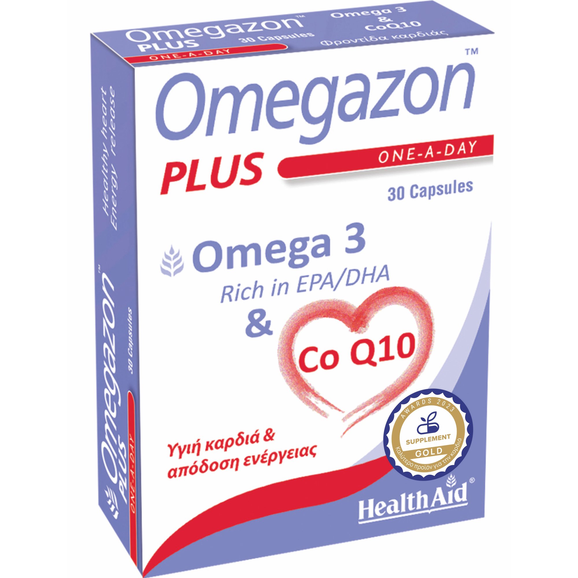 Health Aid Health Aid Omegazon Plus Ω3 & Co Q10 Συμπλήρωμα Διατροφής Ιχθυελαίων Πλούσιο σε Ω3 Λιπαρά Οξέα & Συνένζυμο Q10 για την Καλή Υγεία της Καρδιάς & Ενέργεια 30caps