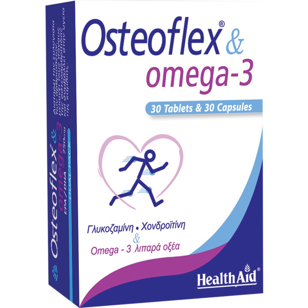 Health Aid Health Aid Osteoflex & Omega-3 Συμπλήρωμα Διατροφής Χονδροϊτίνης, Γλυκοζαμίνης, Βιταμίνης C, Μαγγανίου, Εκχυλίσματος Κουρκουμά & Ω3 Λαπάρων Οξέων για τη Σωστή Λειτουργία των Αρθρώσεων, Ιστών Καρδιάς & Κυκλοφορικού 30tabs & 30caps