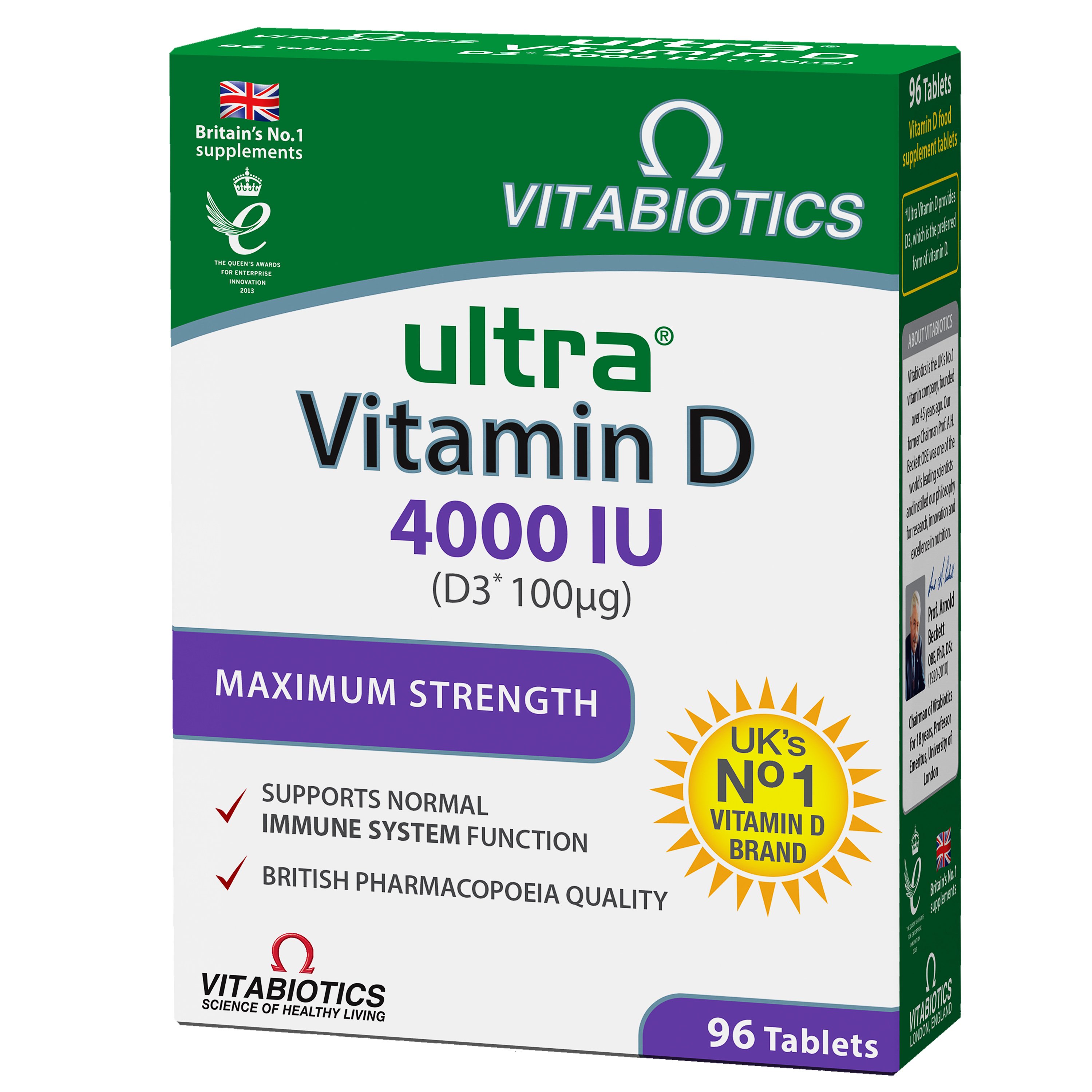 Vitabiotics Vitabiotics Ultra Vitamin D 4000IU (D3 100μg) Συμπλήρωμα Διατροφής με Βιταμίνη D για την Υγεία Οστών, Δοντιών και Μυών 96tabs