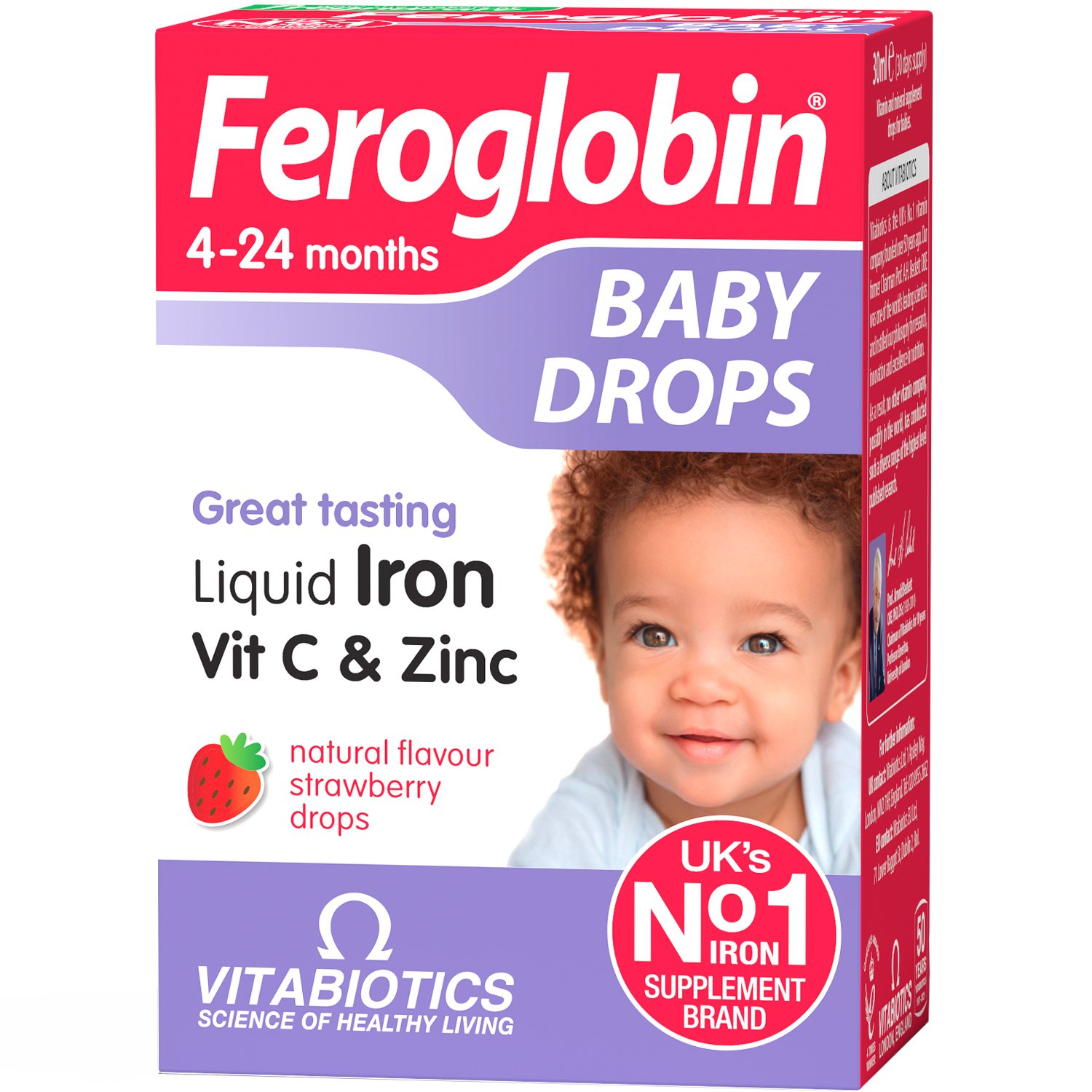 Vitabiotics Vitabiotics Feroglobin Baby Drops Iron, Vit C & Zinc 4-24 Months Συμπλήρωμα Διατροφής για Παιδιά με Σίδηρο, Βιταμίνη C & Ψευδάργυρο σε Υγρή Μορφή για Φυσιολογική Γνωστική Ανάπτυξη 30ml