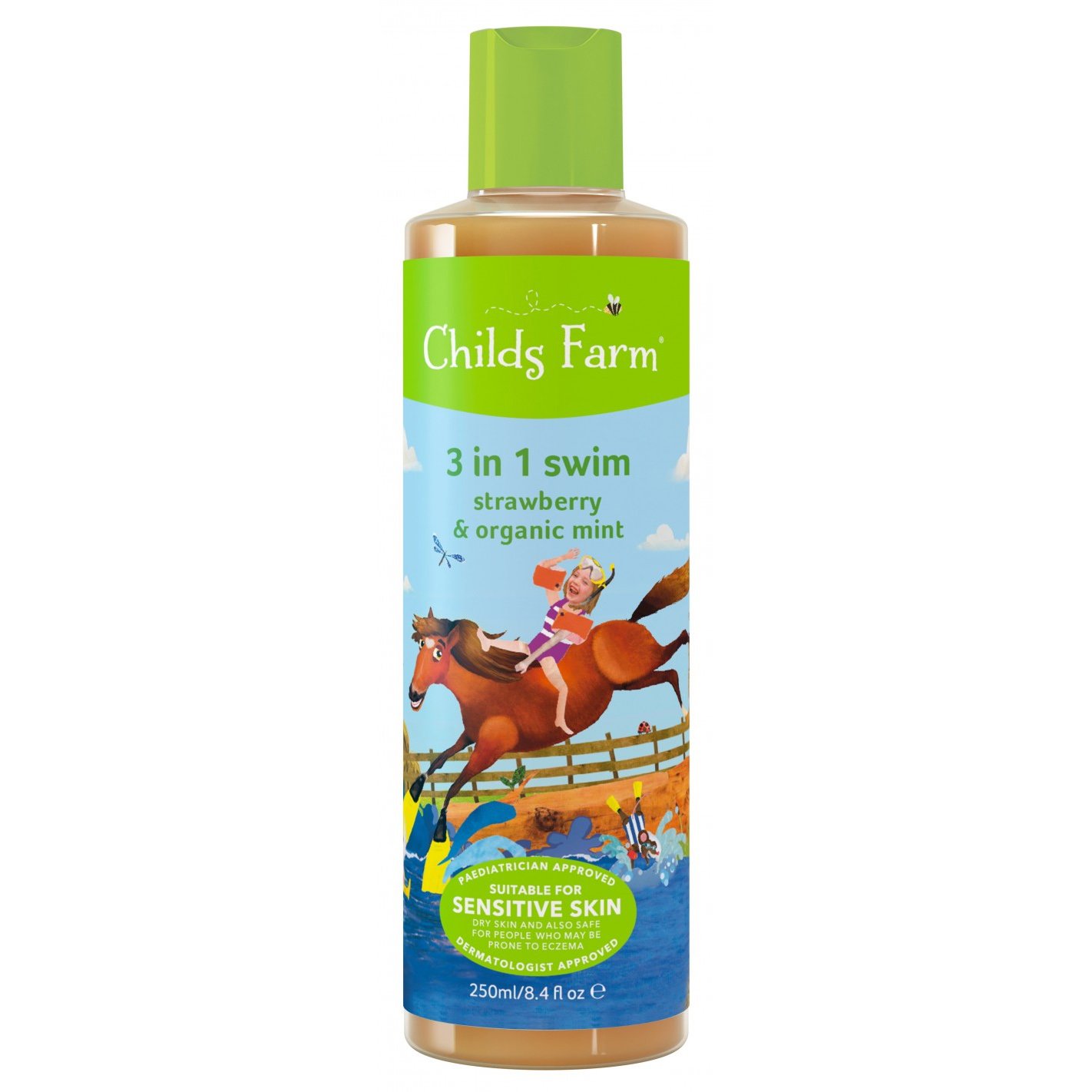 Childs Farm 3 in 1 Swim Strawberry & Organic Mint Κωδ CF160 Βρεφικό Σαμπουάν, Μαλακτικό & Αφρόλουτρο Ιδανικό για Μετά τη Θάλασσα 250ml φωτογραφία