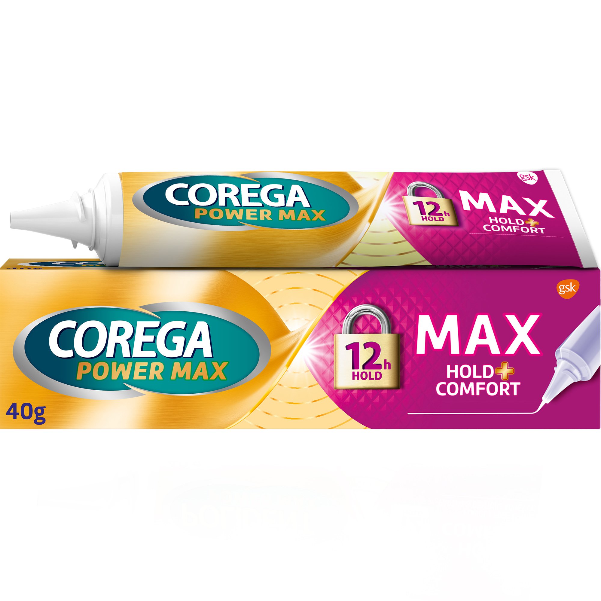 Corega Corega Power Max Hold & Comfort 12H, Στερεωτική Κρέμα για Οδοντοστοιχίες που Προσφέρει Άνεση με Ισχυρή Συγκράτηση Μέχρι & 12 Ώρες 40gr 