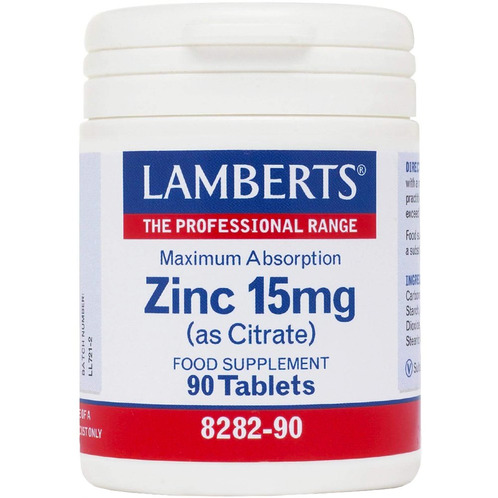 Lamberts Lamberts Zinc (as Citrate) Συμπλήρωμα Διατροφής με Κιτρικό Ψευδάργυρο Υψηλής Απορροφησιμότητας για την Καλή Λειτουργία του Ανοσοποιητικού & Υγιή Μαλλιά, Νύχια & Δόντια 15mg, 90tabs