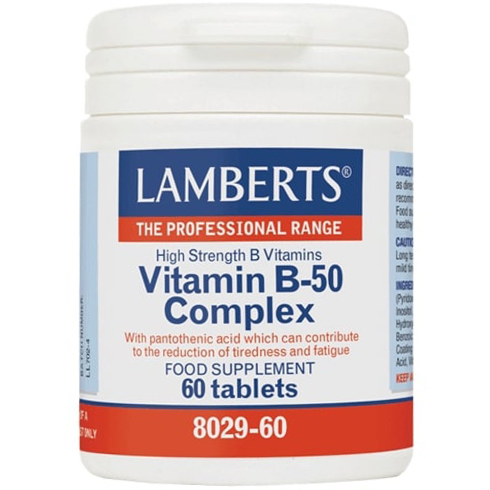 Lamberts Lamberts Vitamin B-50 Complex Συμπλήρωμα Διατροφής για την Καλή Λειτουργία του Νευρικού Συστήματος για Τόνωση & Ενέργεια 60tabs