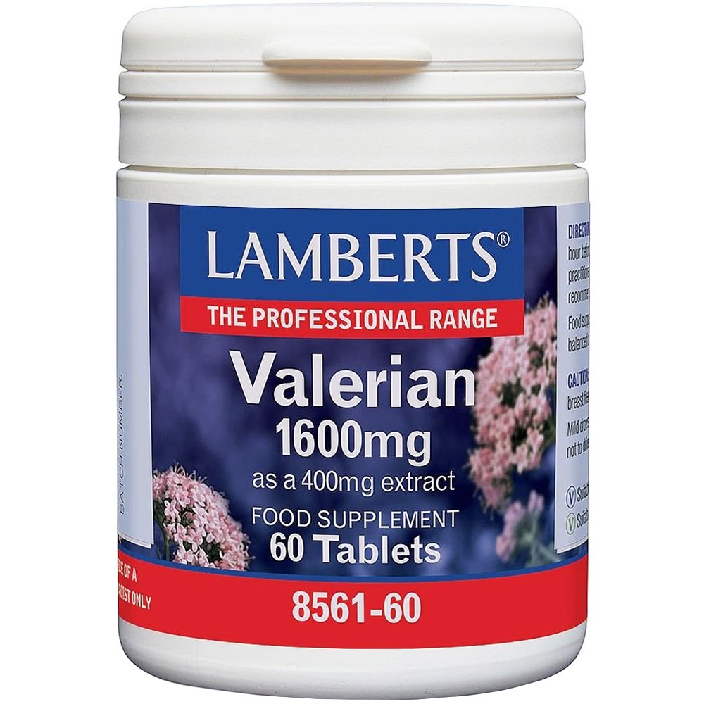 Lamberts Lamberts Valerian Συμπλήρωμα Διατροφής Εκχυλίσματος Βαλεριάνας για Μείωση του Χρόνου Αναμονής Έλευσης του Ύπνου με Χαλαρωτικές Ιδιότητες 1600mg, 60tabs