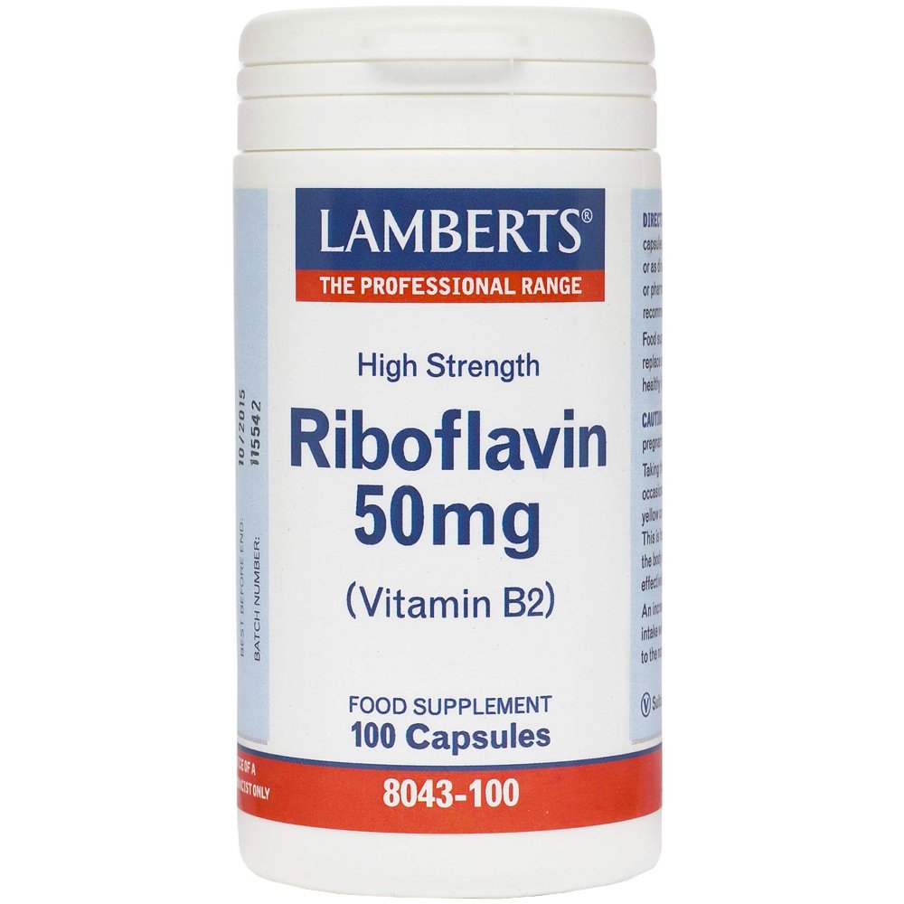 Lamberts Lamberts Riboflavin Συμπλήρωμα Διατροφής Βιταμίνης Β2 (Ριβοφλαβίνης) για την Καλή Λειτουργία του Νευρικού Συστήματος & τη Μείωση της Κόπωσης 50mg, 100caps