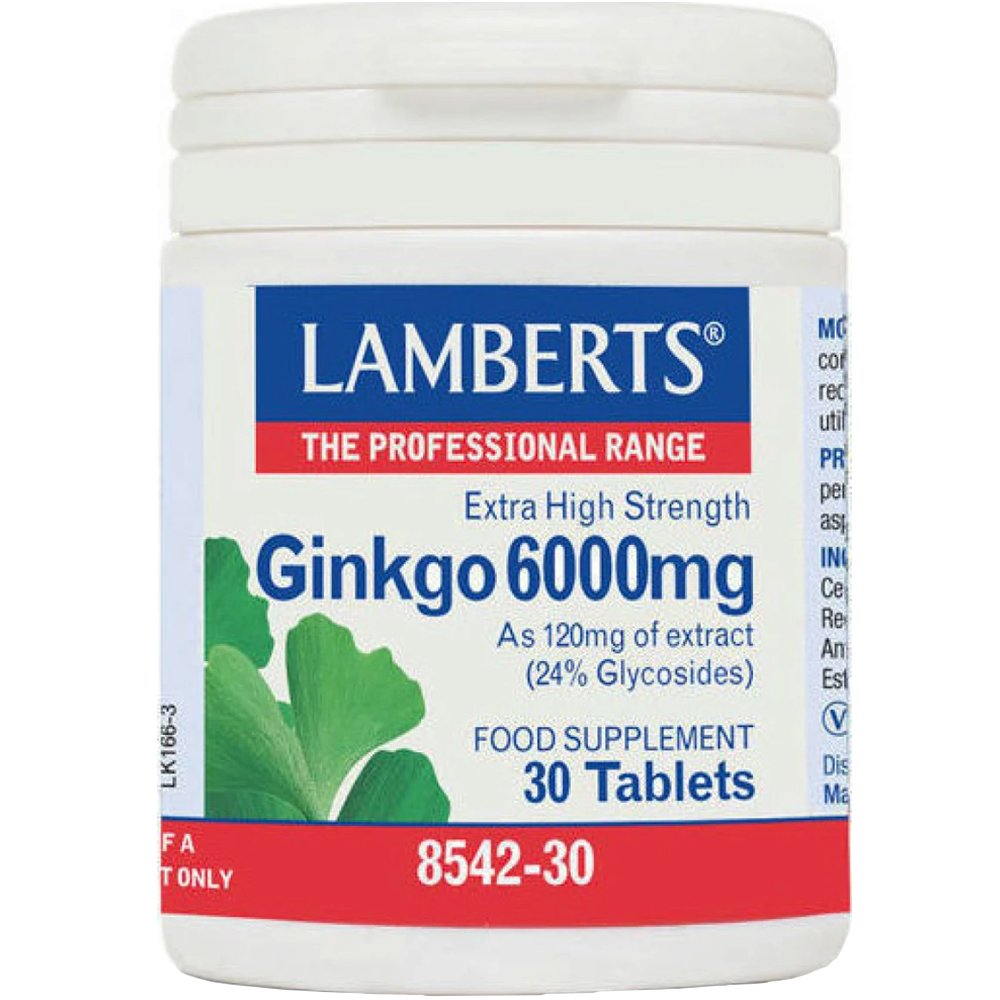 Lamberts Lamberts Ginkgo Biloba Extract Συμπλήρωμα Διατροφής για την Καλή Λειτουργία του Κυκλοφορικού & της Μνήμης 6000mg, 30tabs