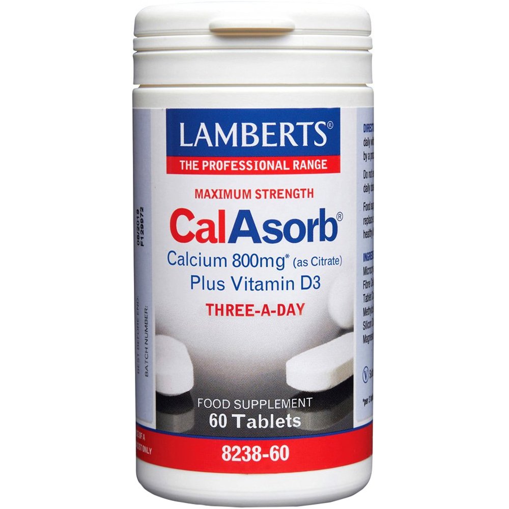 Lamberts Lamberts CalAsorb Calcium & Vitamin D3 Συμπλήρωμα Διατροφής Ασβεστίου σε Κιτρική Μορφή με Βιταμίνη D3 για Μέγιστη Απορρόφηση για την Καλή Υγειά των Οστών 800mg & 6μg 60tabs