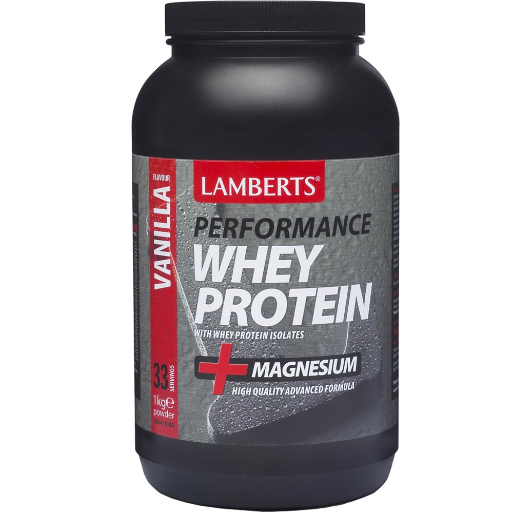 Lamberts Lamberts Performance Whey Protein Powder Magnesium Συμπλήρωμα Διατροφής Πρωτεΐνης Ορού Γάλακτος σε Σκόνη με Μαγνήσιο για Μυϊκή Αποκατάσταση & Όγκο με Γεύση Βανίλια 1000gr