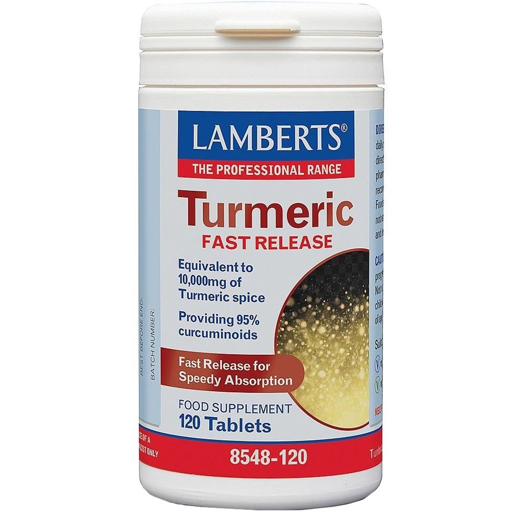 Lamberts Lamberts Turmeric Fast Release Συμπλήρωμα Διατροφής Εκχυλίσματος Κουρκουμίνης Άμεσης Αποδέσμευσης Υψηλής Ισχύος για την Αντιμετώπιση των Χρόνιων Φλεγμονών 10.000mg, 120tabs