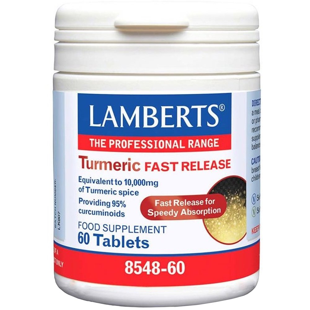 Lamberts Lamberts Turmeric Fast Release Συμπλήρωμα Διατροφής Εκχυλίσματος Κουρκουμίνης Άμεσης Αποδέσμευσης Υψηλής Ισχύος για την Αντιμετώπιση των Χρόνιων Φλεγμονών 10.000mg, 60tabs